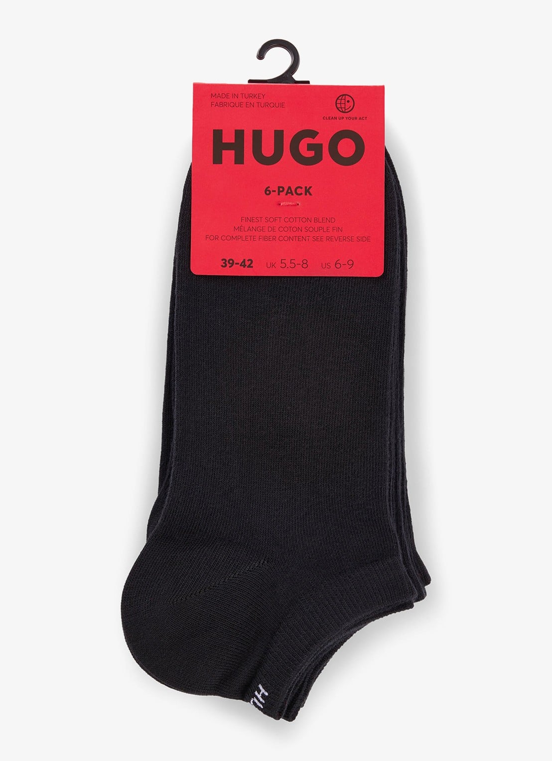 HUGO Sneakersokken in 6-pack - voorkant 2 zwart