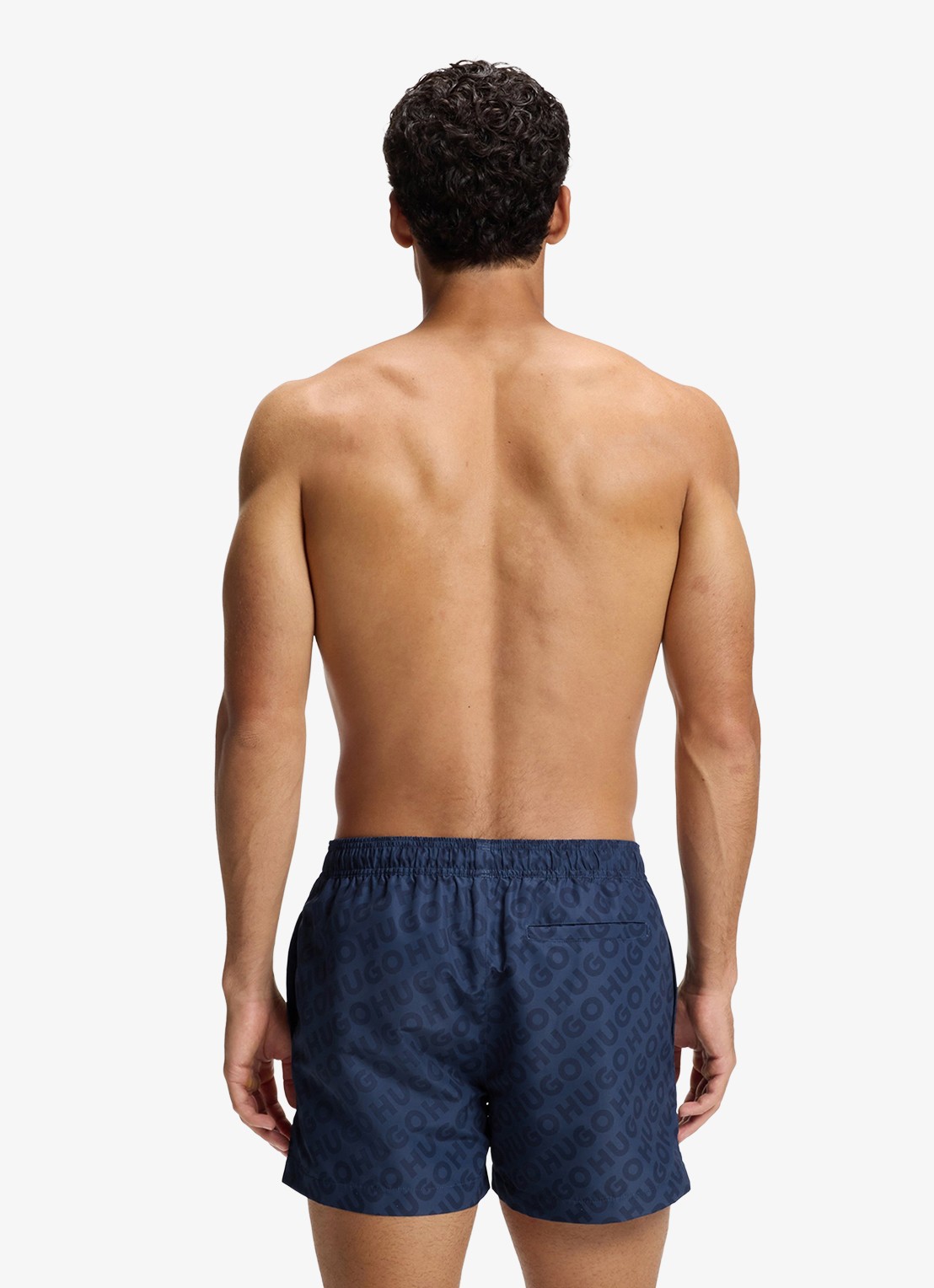 HUGO Sneldrogende zwemshort met logoprint - achterkant 3 donkerblauw