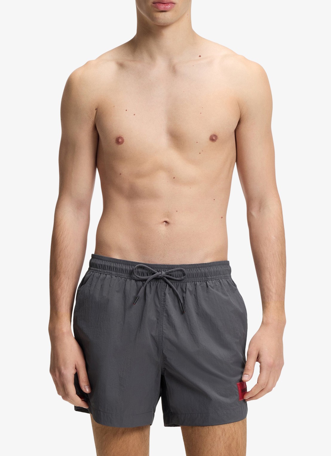 HUGO Sneldrogende zwemshorts met logolabel - voorkant 3 charcoal-013 / grijs
