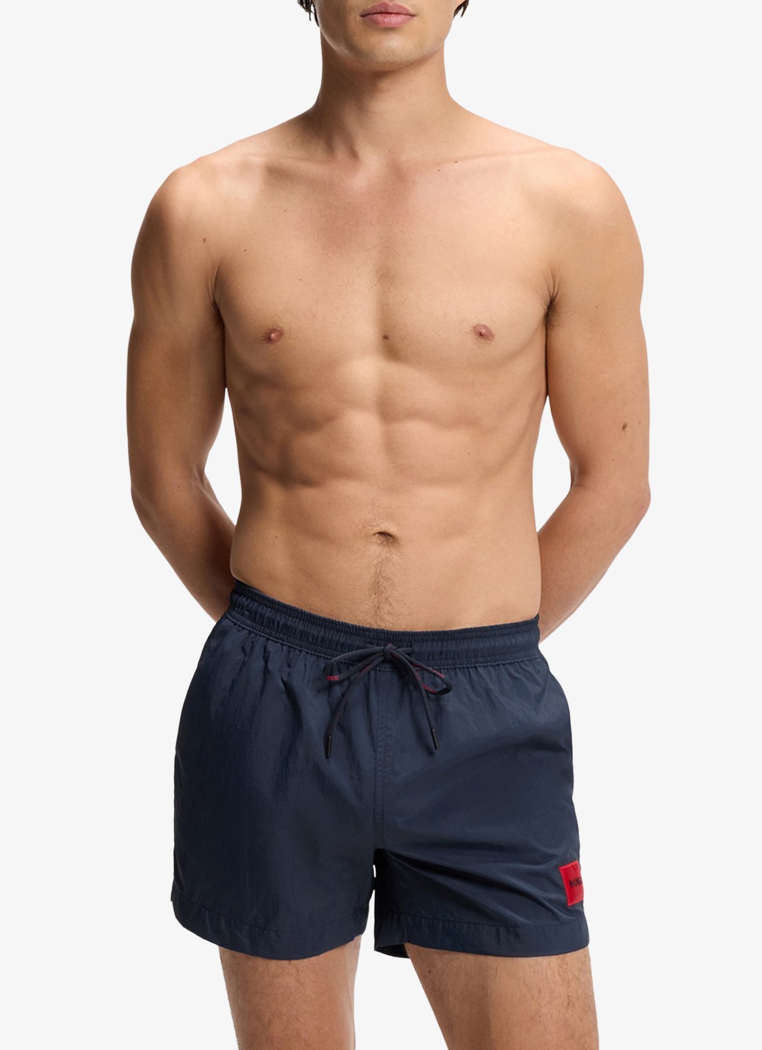 HUGO Sneldrogende zwemshorts met logolabel - voorkant 3 navy-410 / blauw