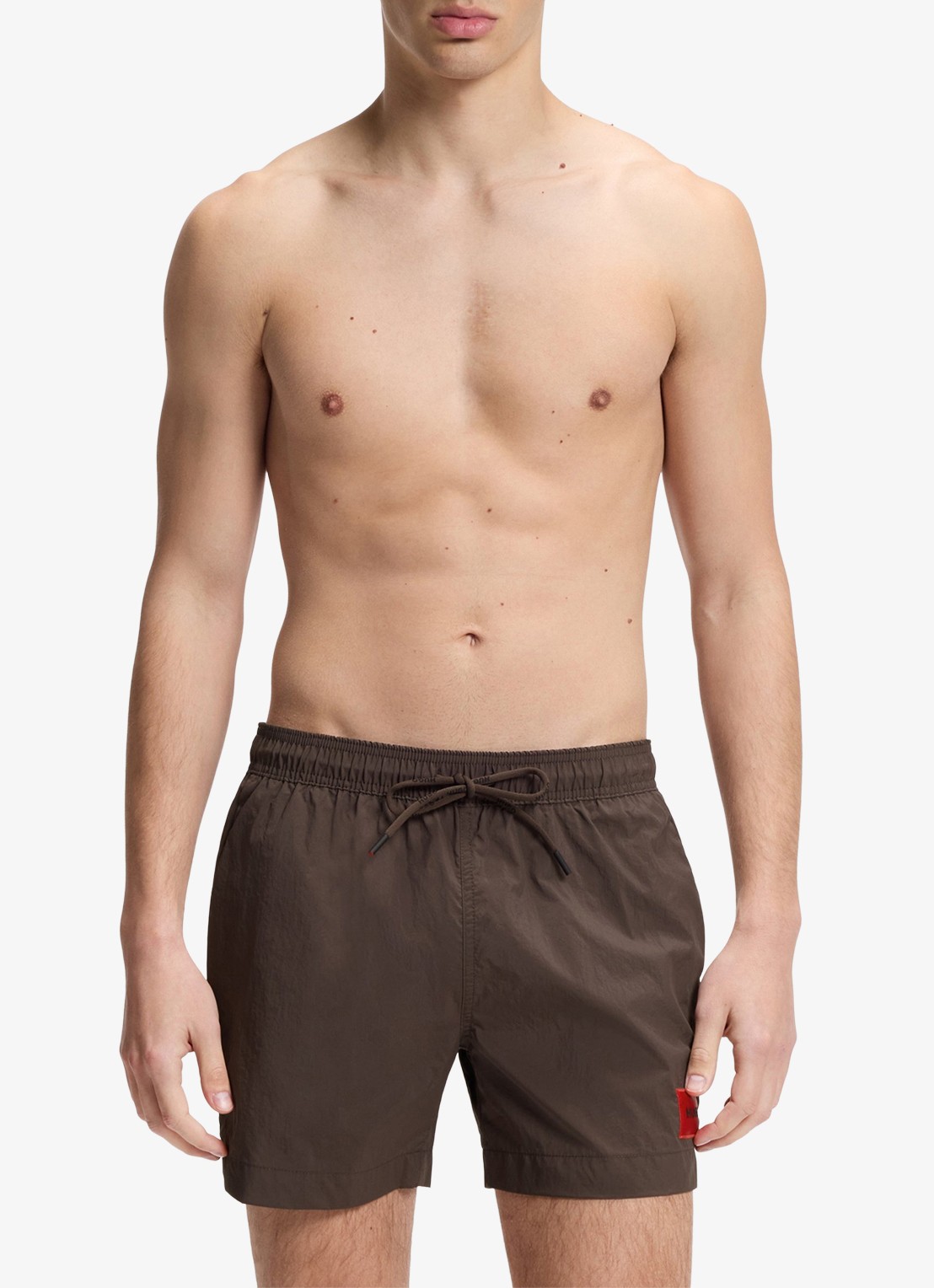 HUGO Sneldrogende zwemshorts met logolabel - detail dark brown-201 / bruin