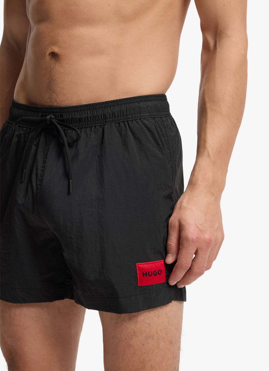 HUGO Sneldrogende zwemshorts met logolabel - detail 3 black-001 / zwart