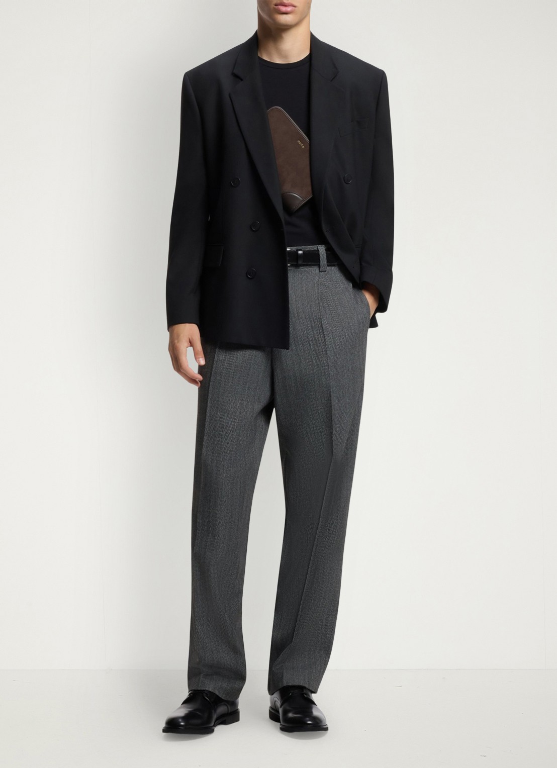 HUGO Straight fit pantalon met structuur - voorkant 6 donkergrijs
