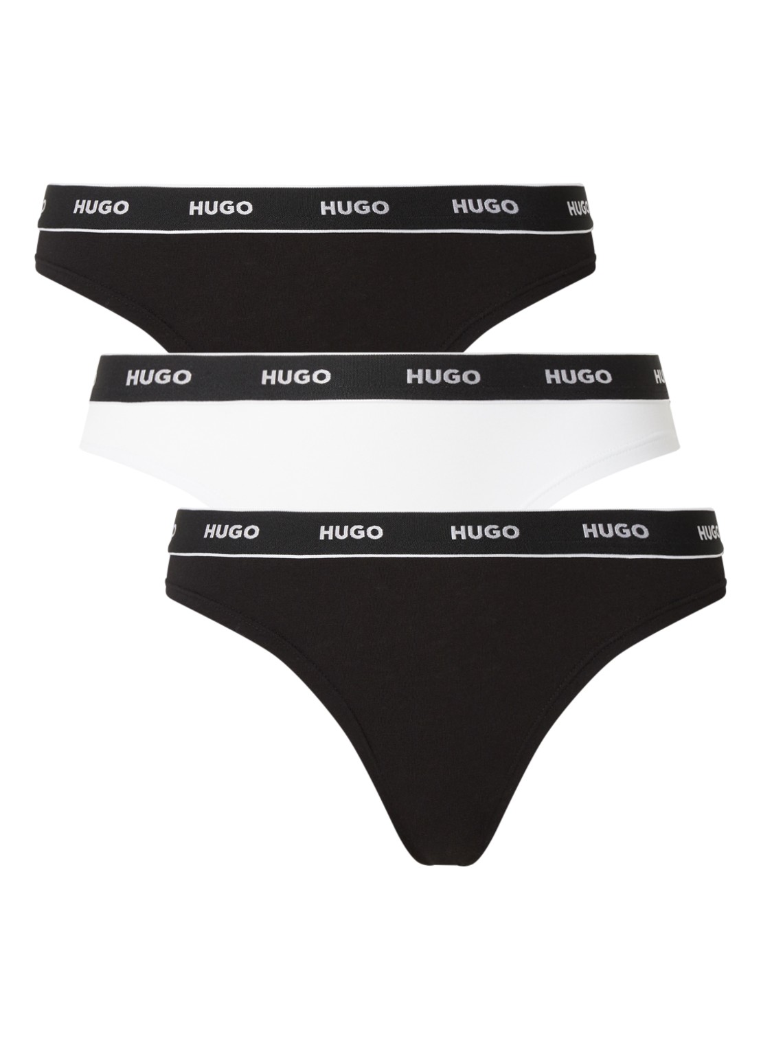 HUGO String met logoband in 3-pack - voorkant diepzwart