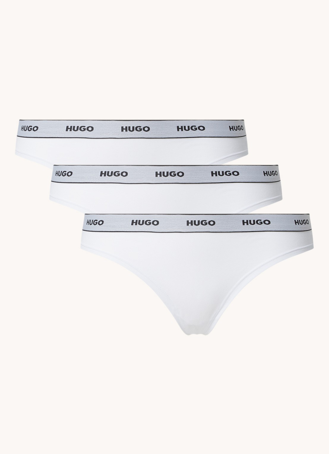 HUGO String met logoband in 3-pack - voorkant 4 wit