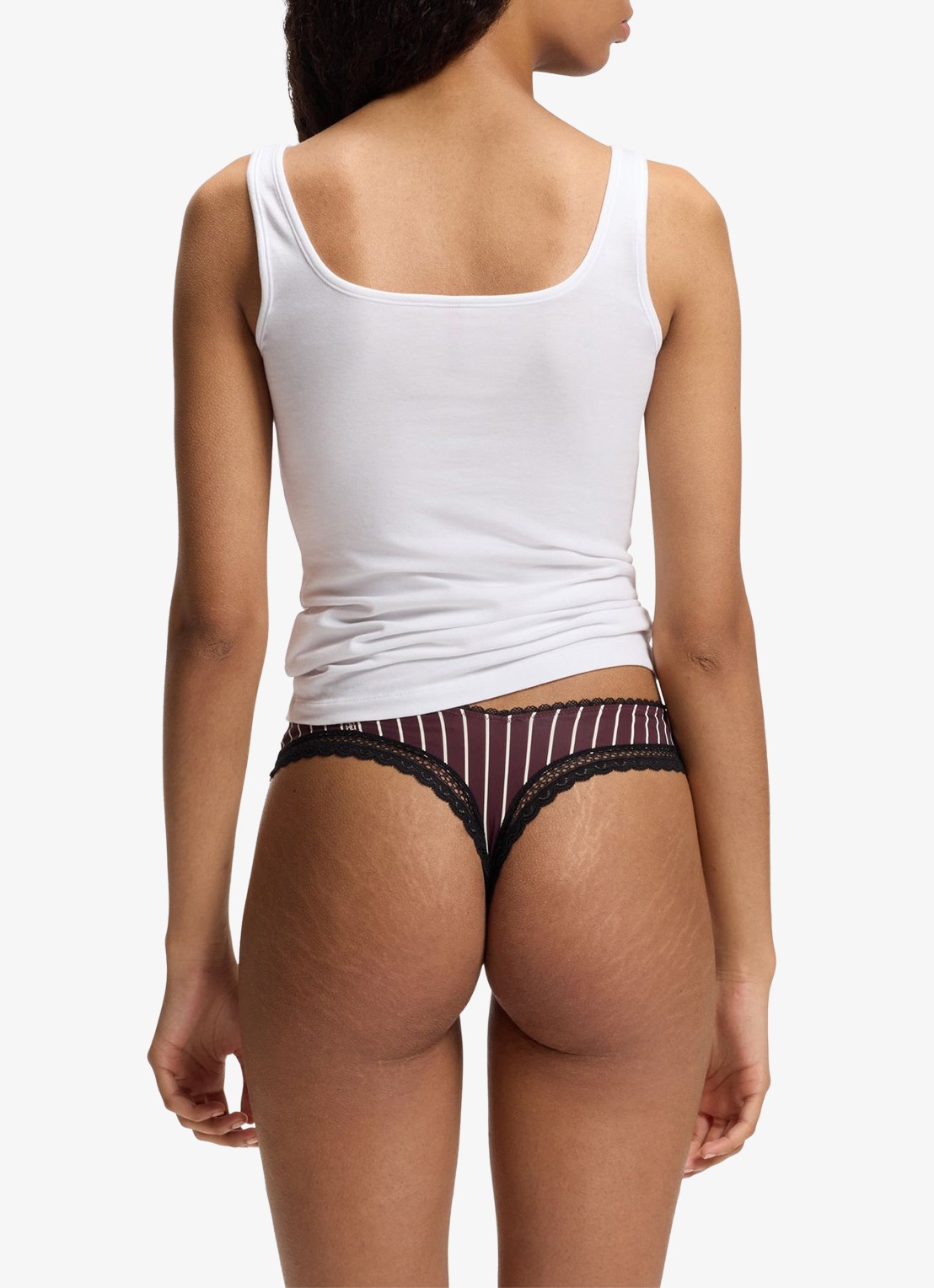 HUGO String van elastische microvezelstof met kanten afwerking - detail 5 aubergine