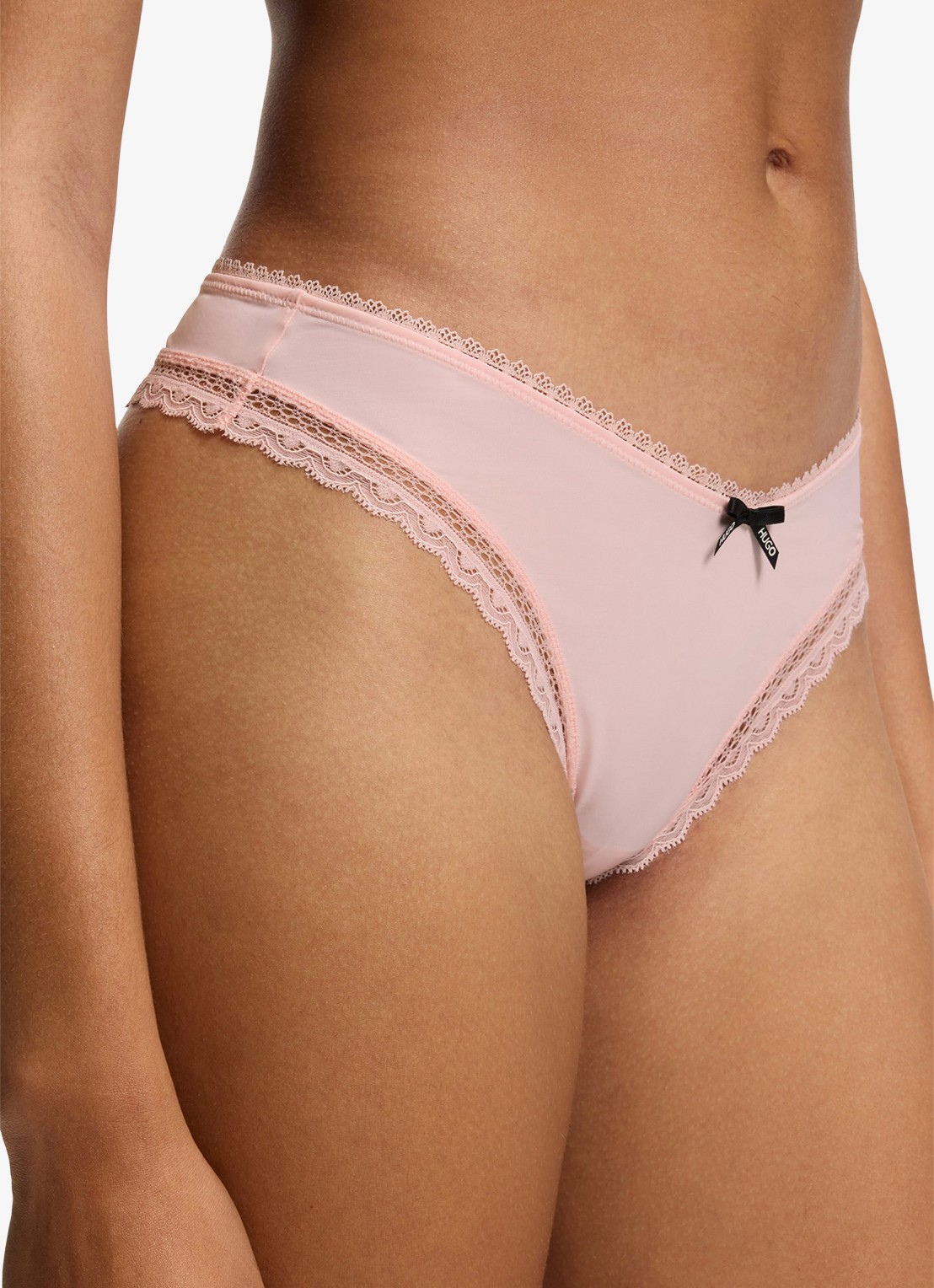 HUGO String van elastische microvezelstof met kanten afwerking - detail 3 lichtroze