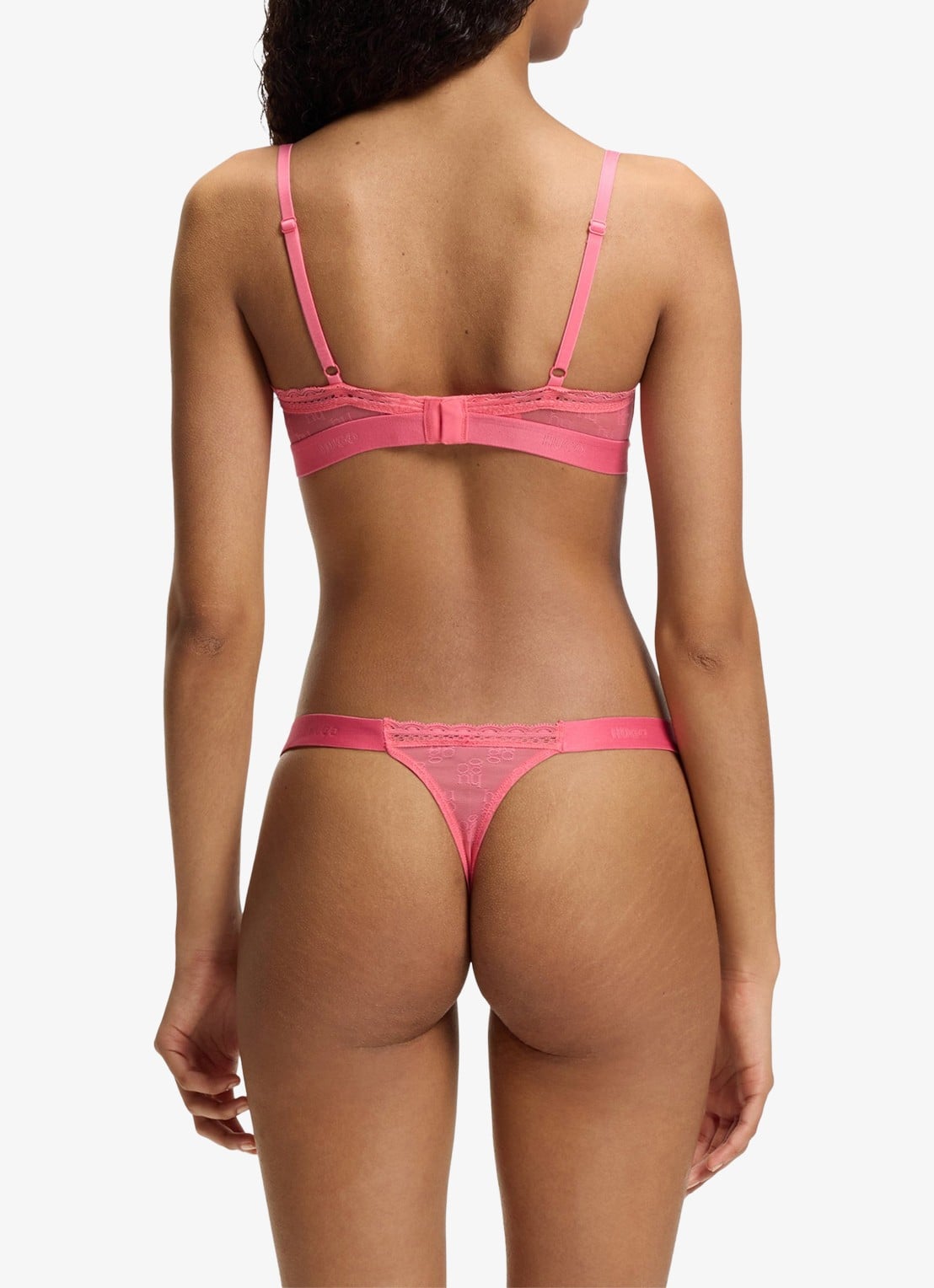 HUGO String van mesh met logo - achterkant roze