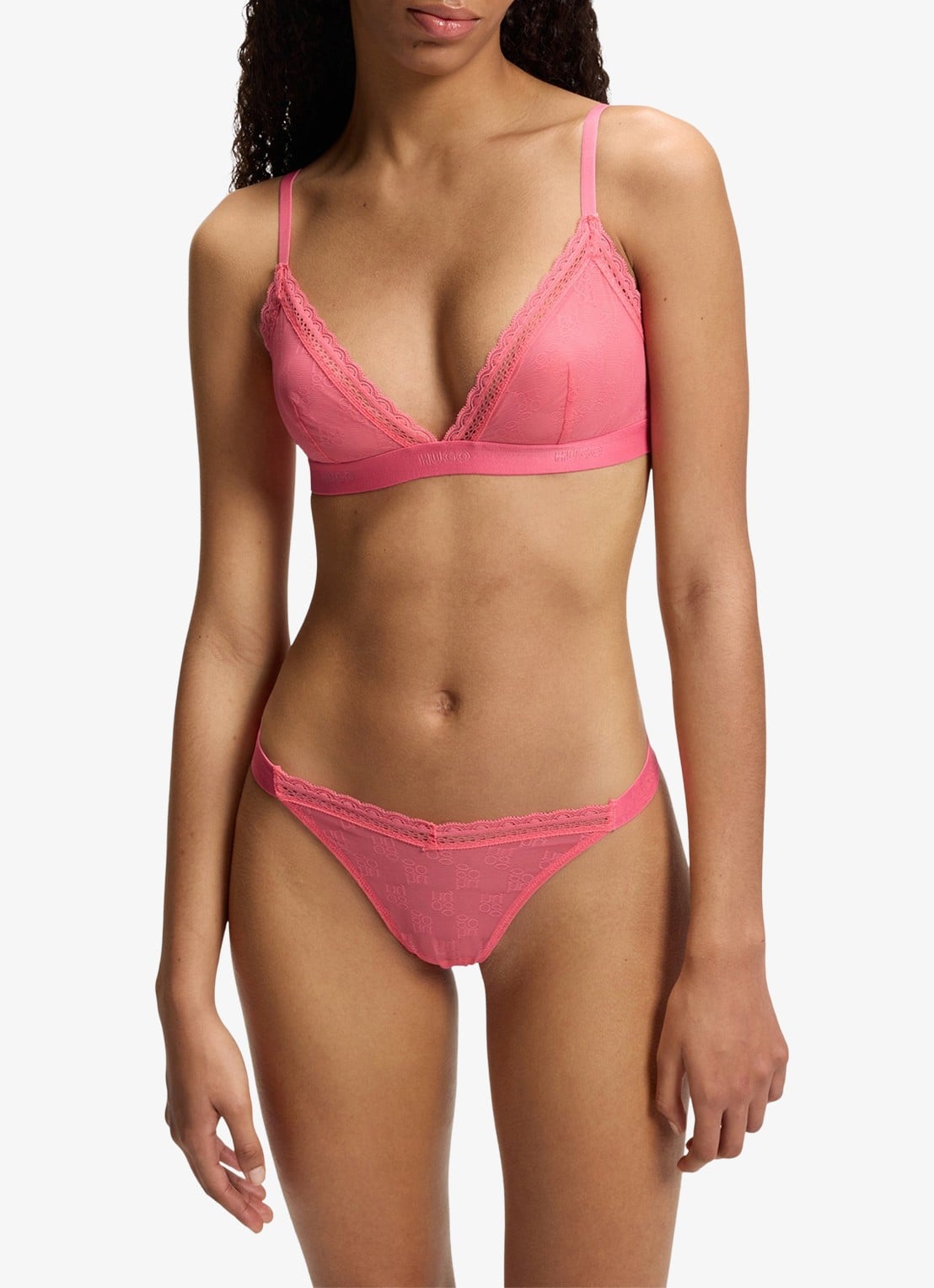 HUGO String van mesh met logo - voorkant 3 roze