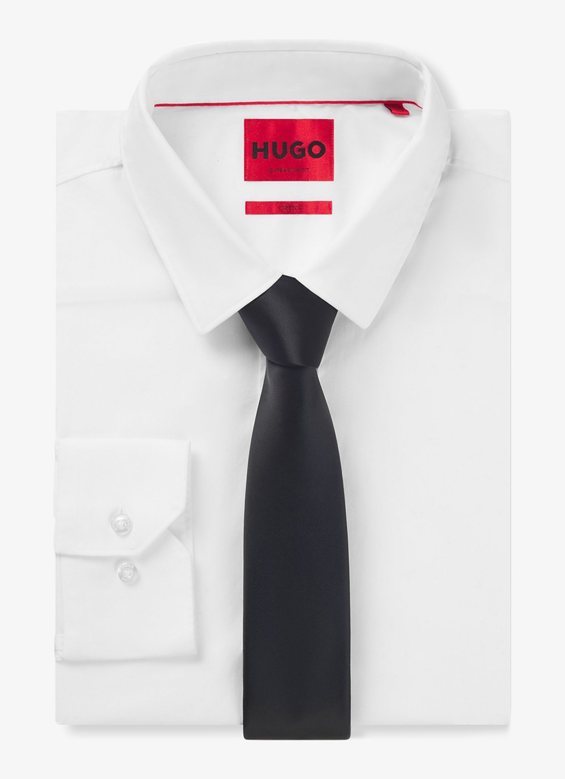 HUGO Stropdas in zijdeblend  - detail donkerblauw