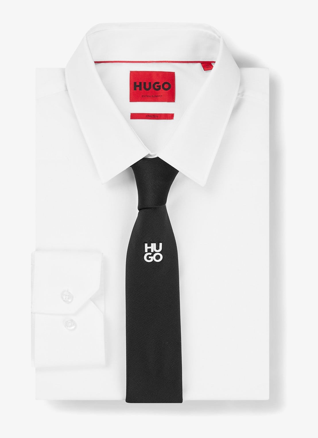 HUGO Stropdas met logo - detail 3 zwart
