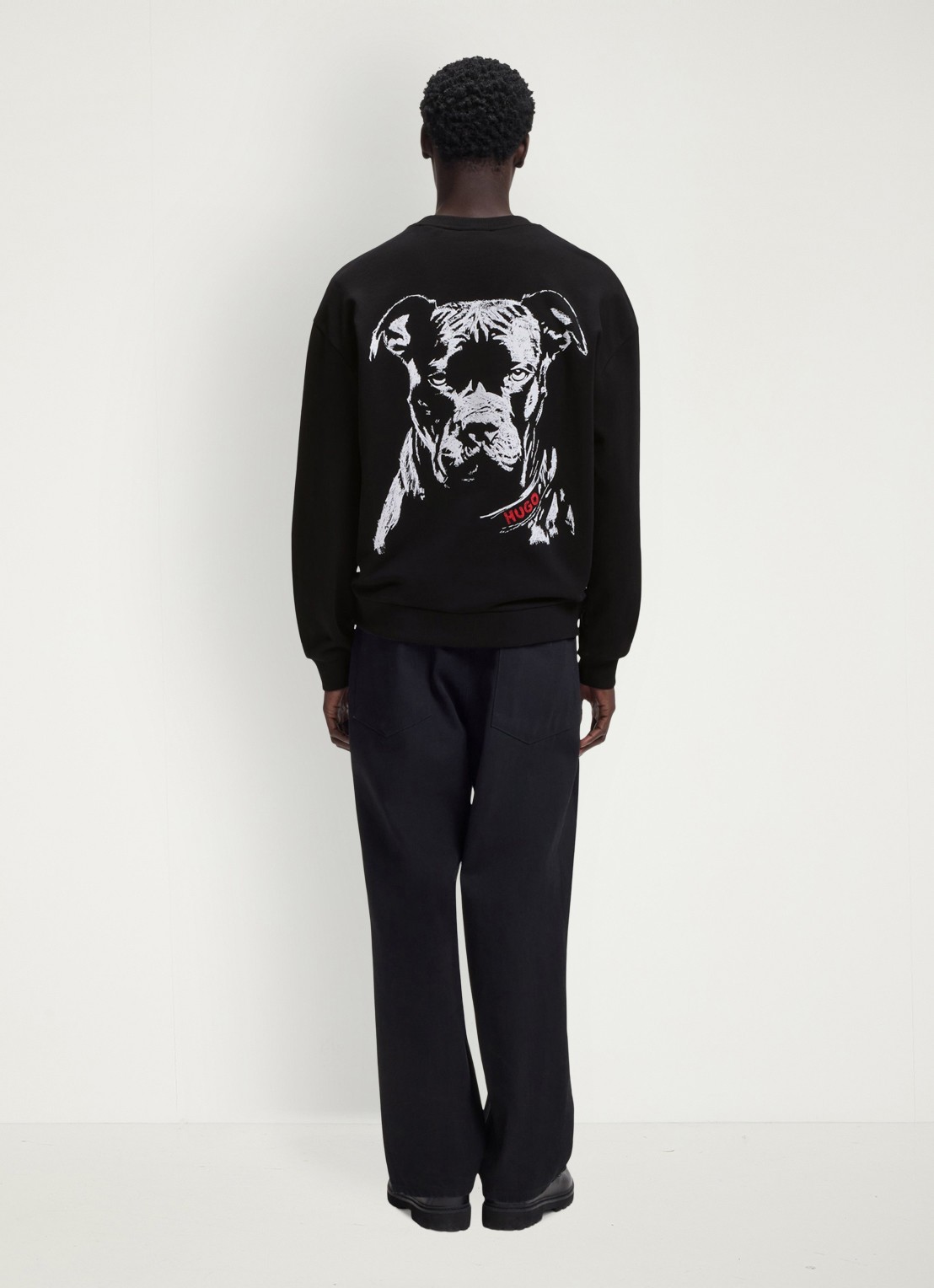 HUGO Sweater met logo-en backprint - achterkant zwart