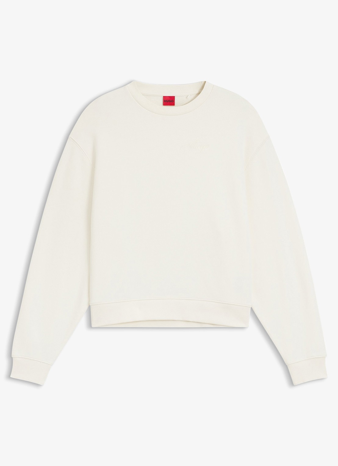 HUGO Sweater met logoborduring - voorkant gebroken wit