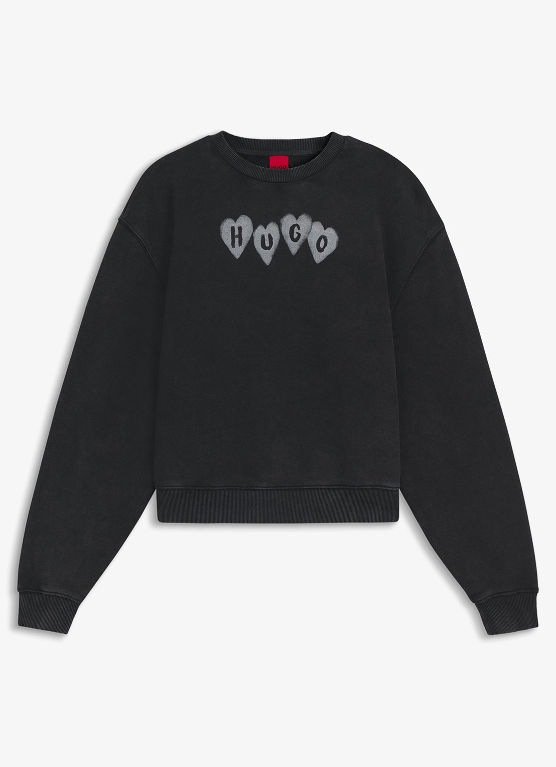 HUGO Sweater met logoprint - voorkant donkergrijs