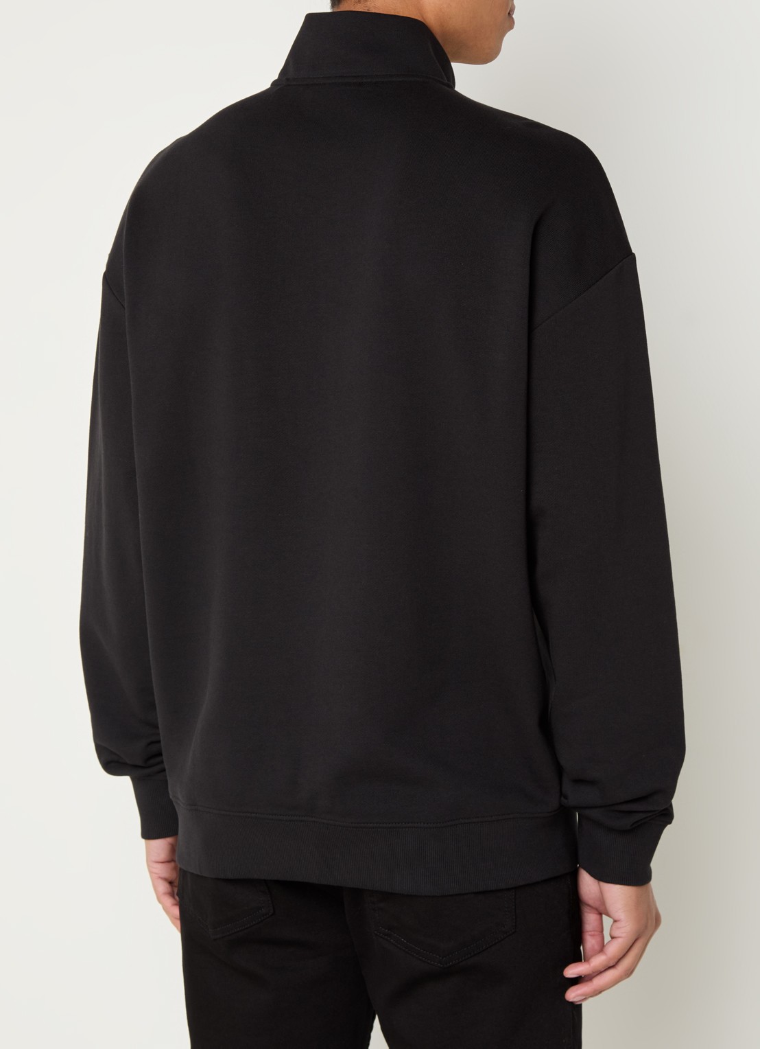HUGO Sweatshirt van katoenen badstof met logo en ritskraag - achterkant zwart
