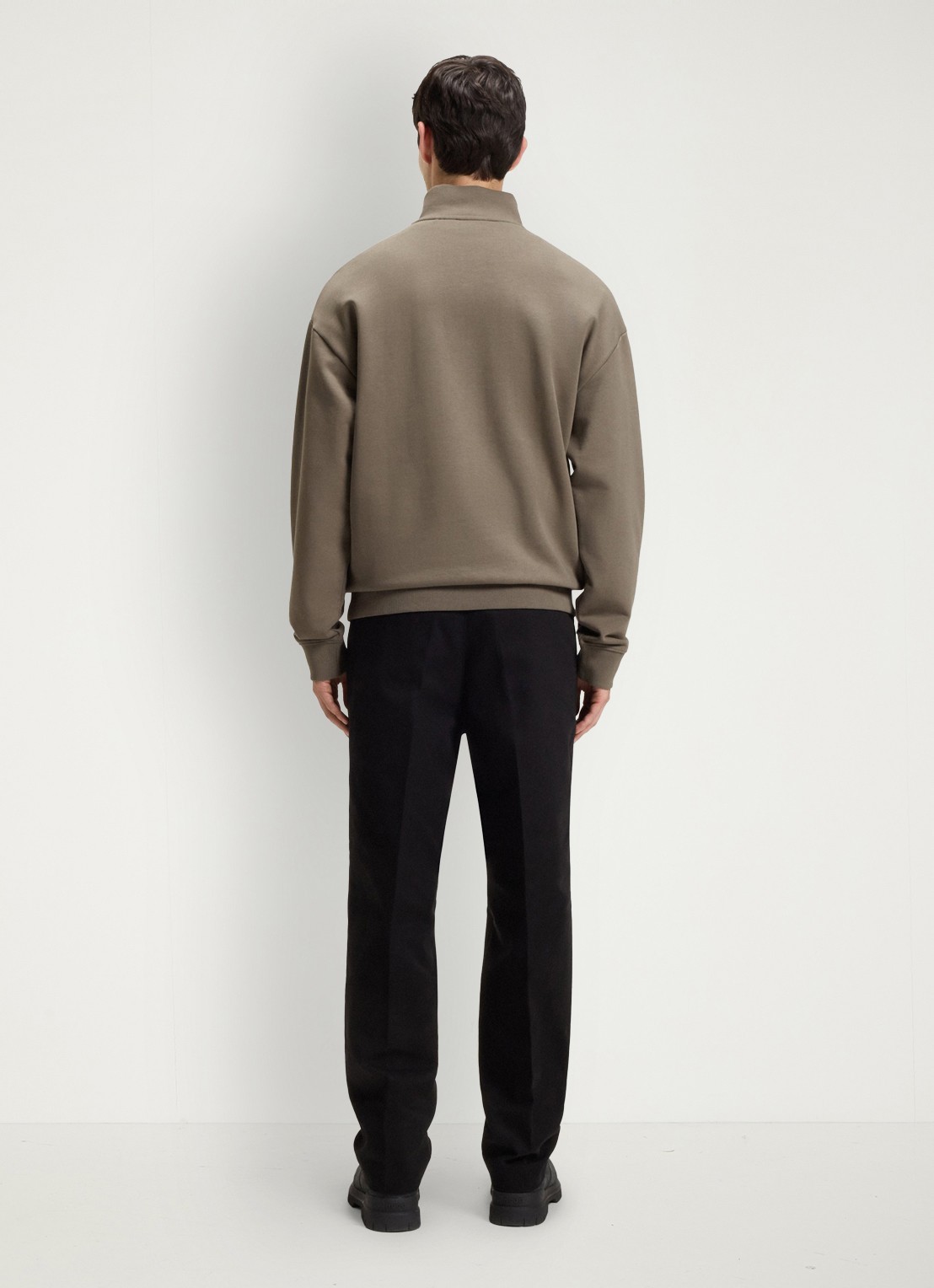 HUGO Sweatshirt van katoenen badstof met logo en ritskraag - achterkant middengrijs
