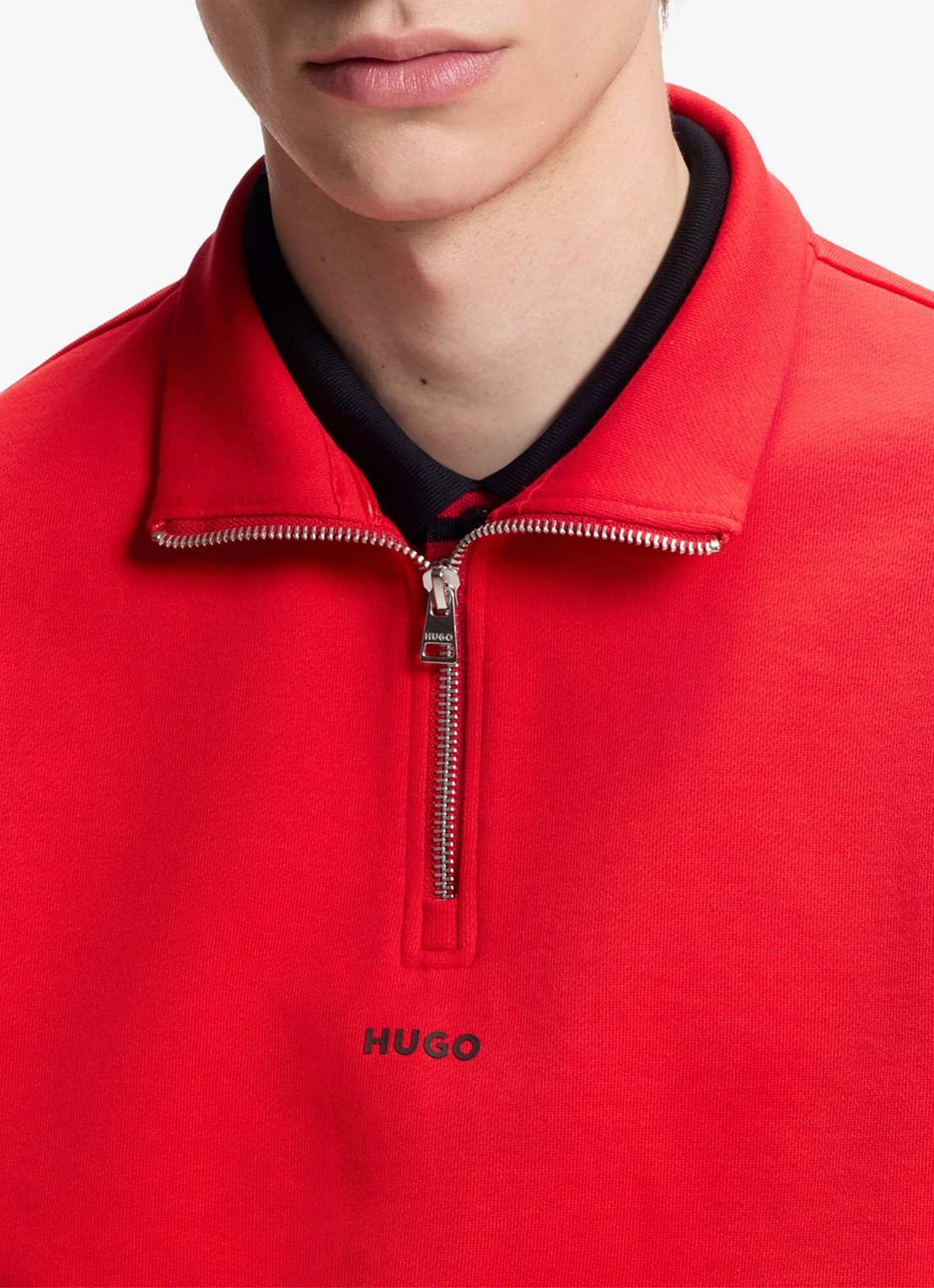 HUGO Sweatshirt van katoenen badstof met logo en ritskraag - detail 3 oudroze