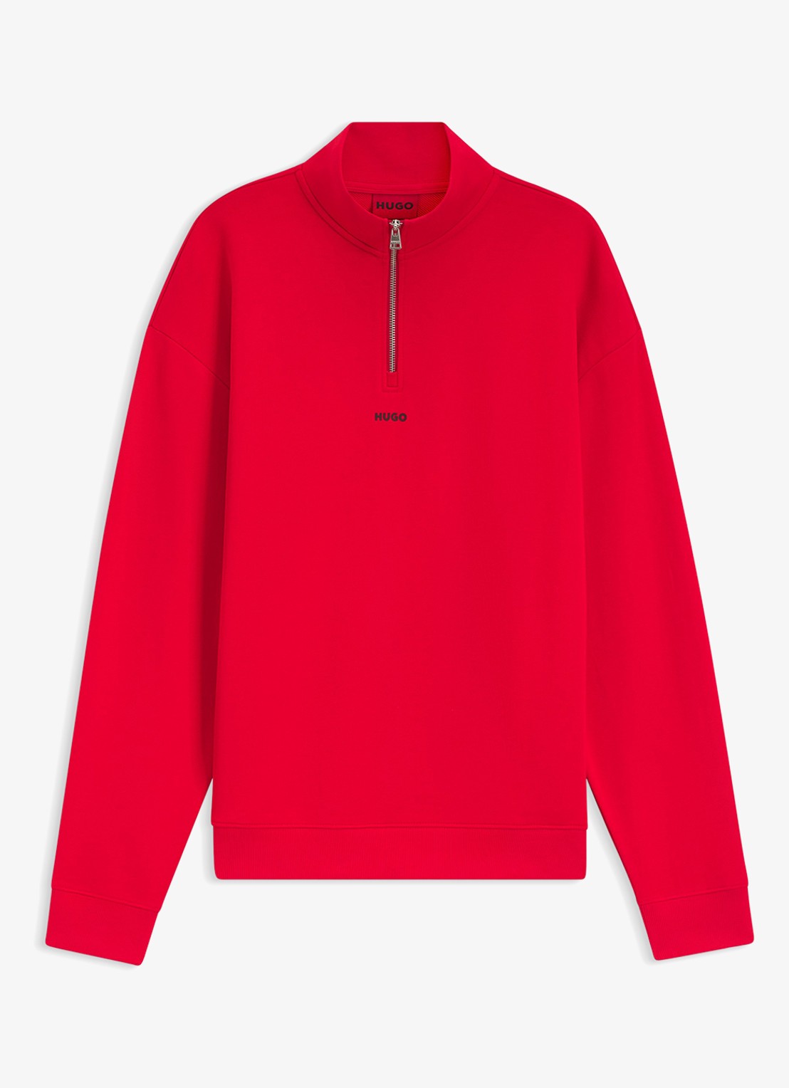 HUGO Sweatshirt van katoenen badstof met logo en ritskraag - voorkant 4 oudroze