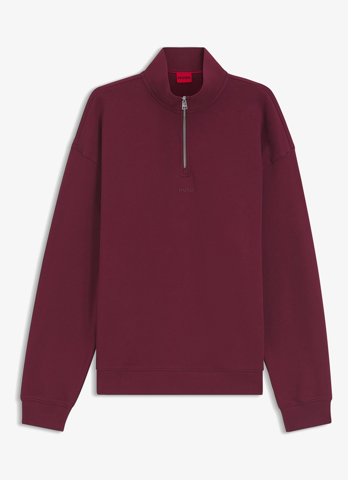 HUGO Sweatshirt van katoenen badstof met logo en ritskraag - voorkant dark pink-654 / roze