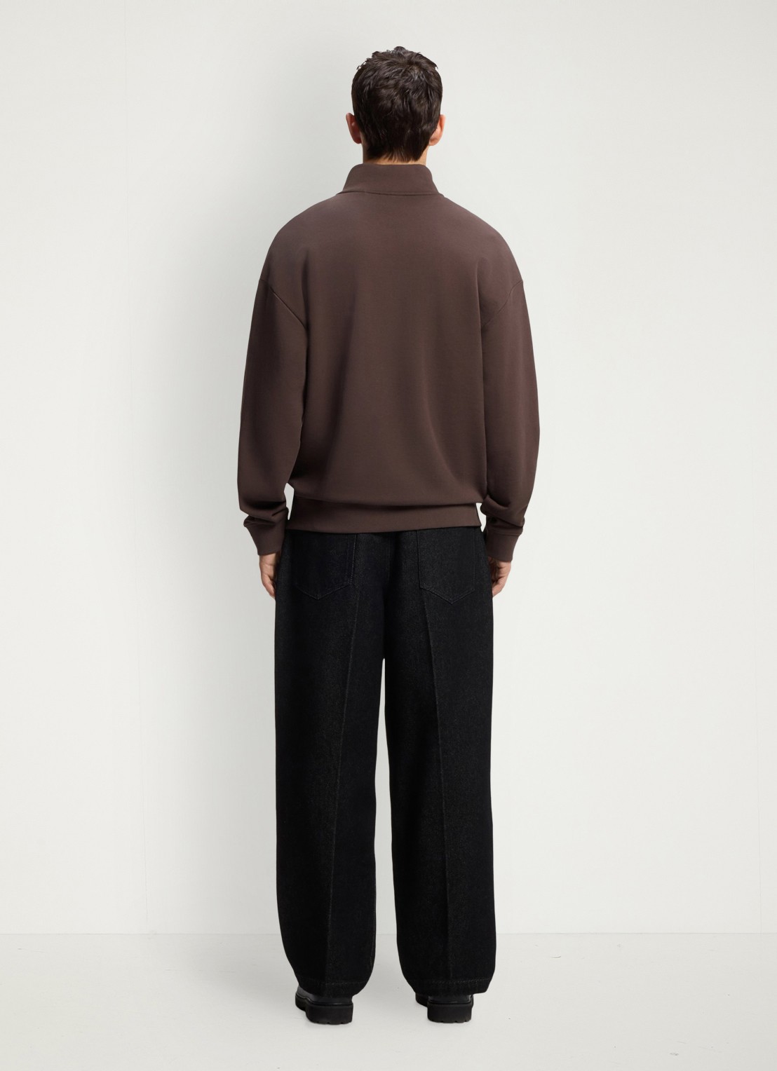 HUGO Sweatshirt van katoenen badstof met logo en ritskraag - achterkant 3 brown overflow-903 / bruin