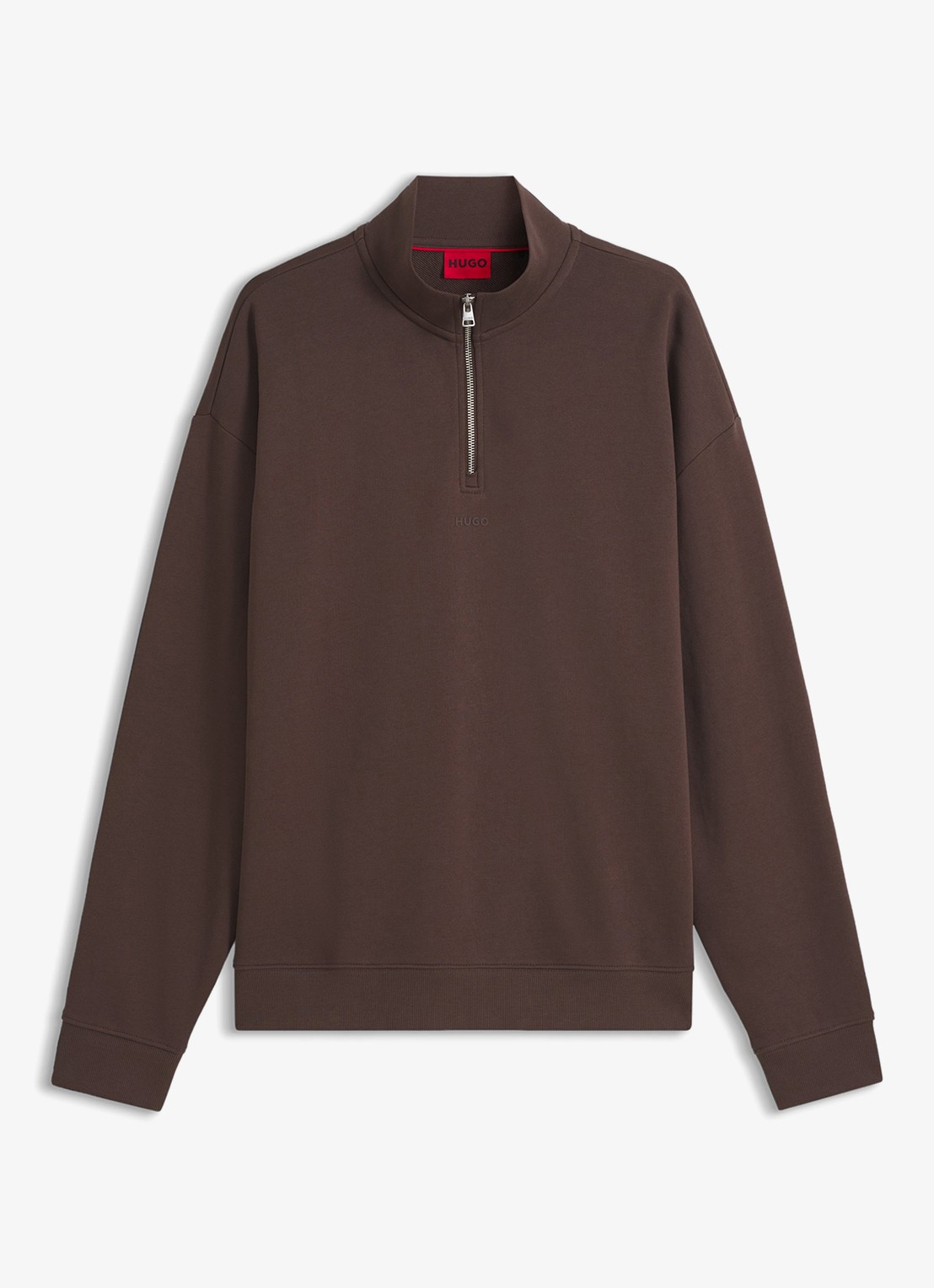 HUGO Sweatshirt van katoenen badstof met logo en ritskraag - voorkant 4 brown overflow-903 / bruin