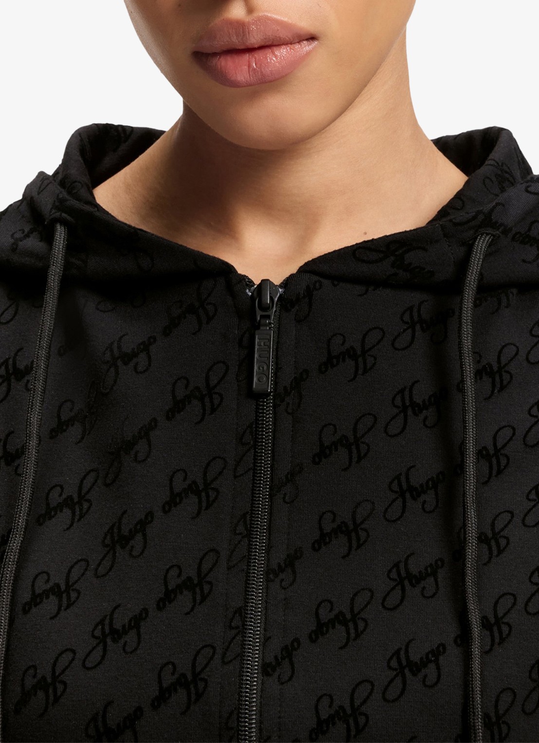 HUGO Sweatvest met capuchon en flockprint - detail 2 zwart
