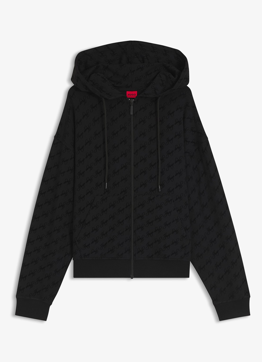 HUGO Sweatvest met capuchon en flockprint - voorkant 4 zwart