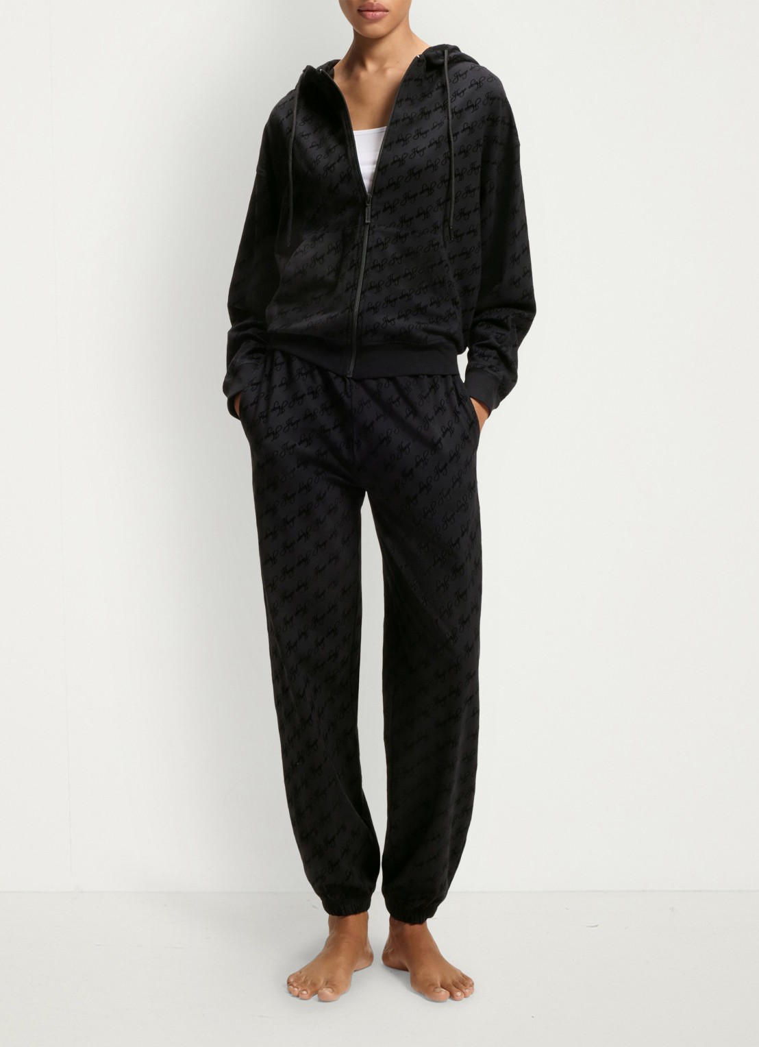 HUGO Sweatvest met capuchon en flockprint - voorkant 5 zwart