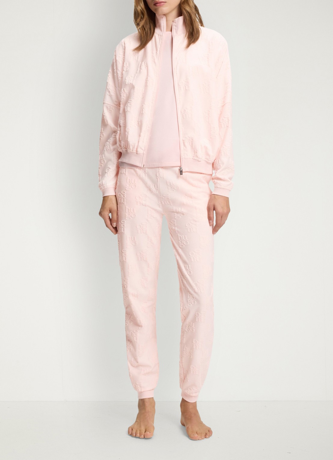 HUGO Sweatvest met logo - voorkant 2 light/pastel pink-688 / roze