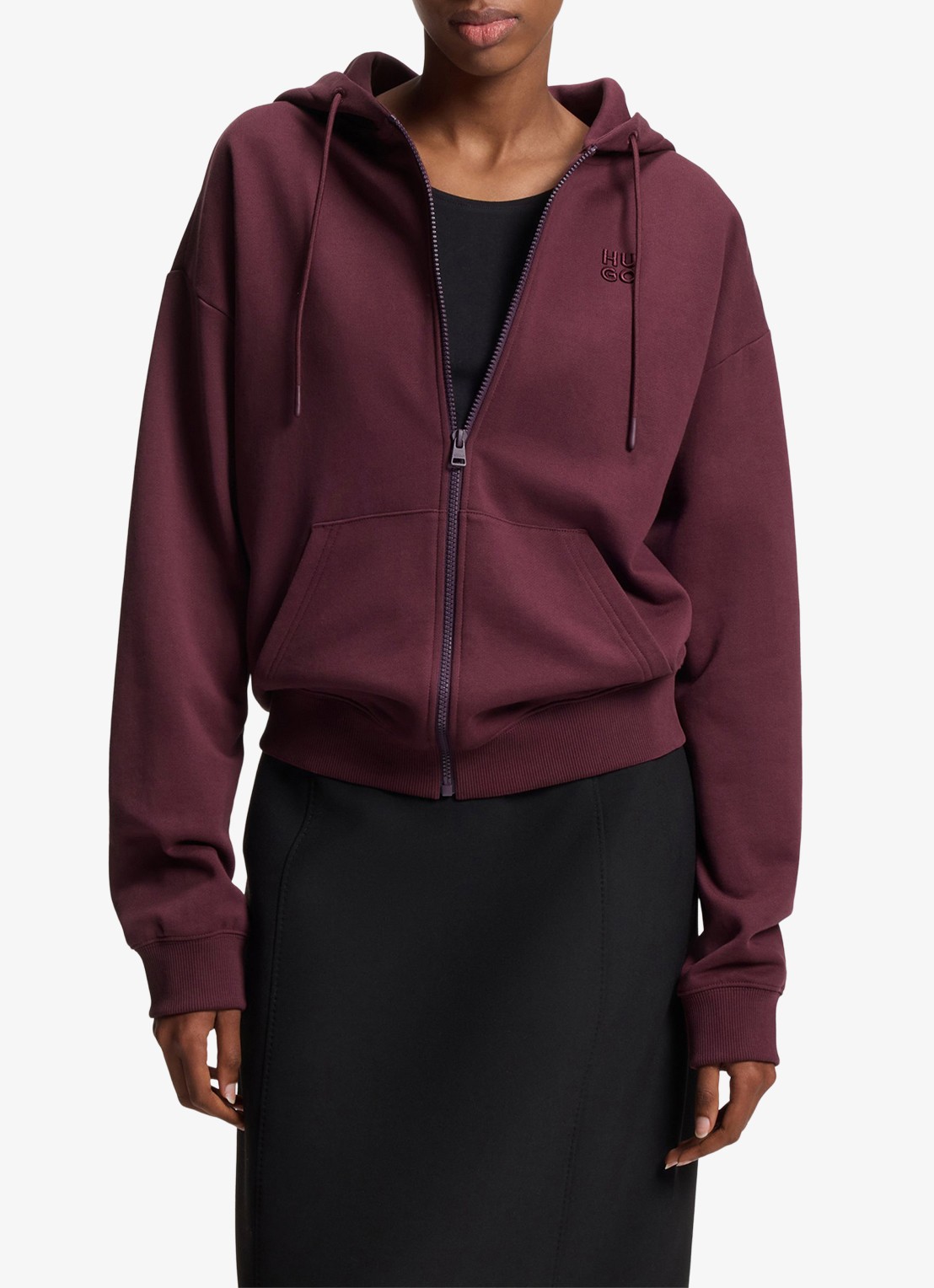 HUGO Sweatvest met logoborduring en capuchon - detail 3 dark purple-506 / paars