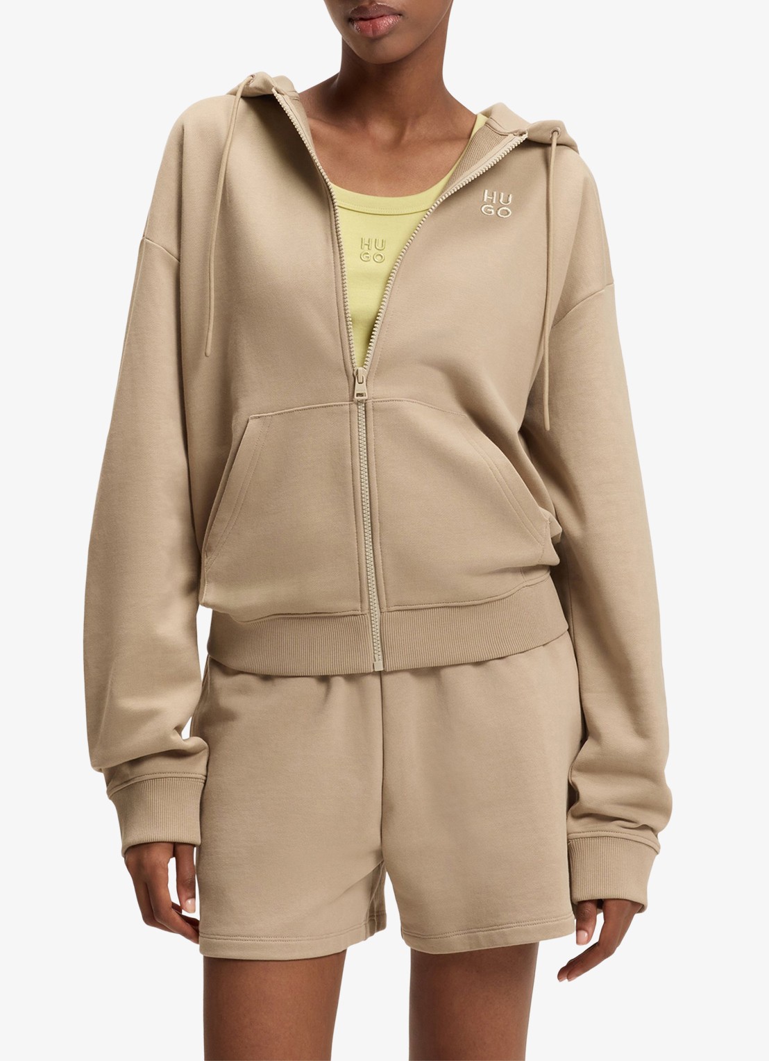 HUGO Sweatvest met logoborduring en capuchon - detail 2 light /pastel brown-232 / bruin