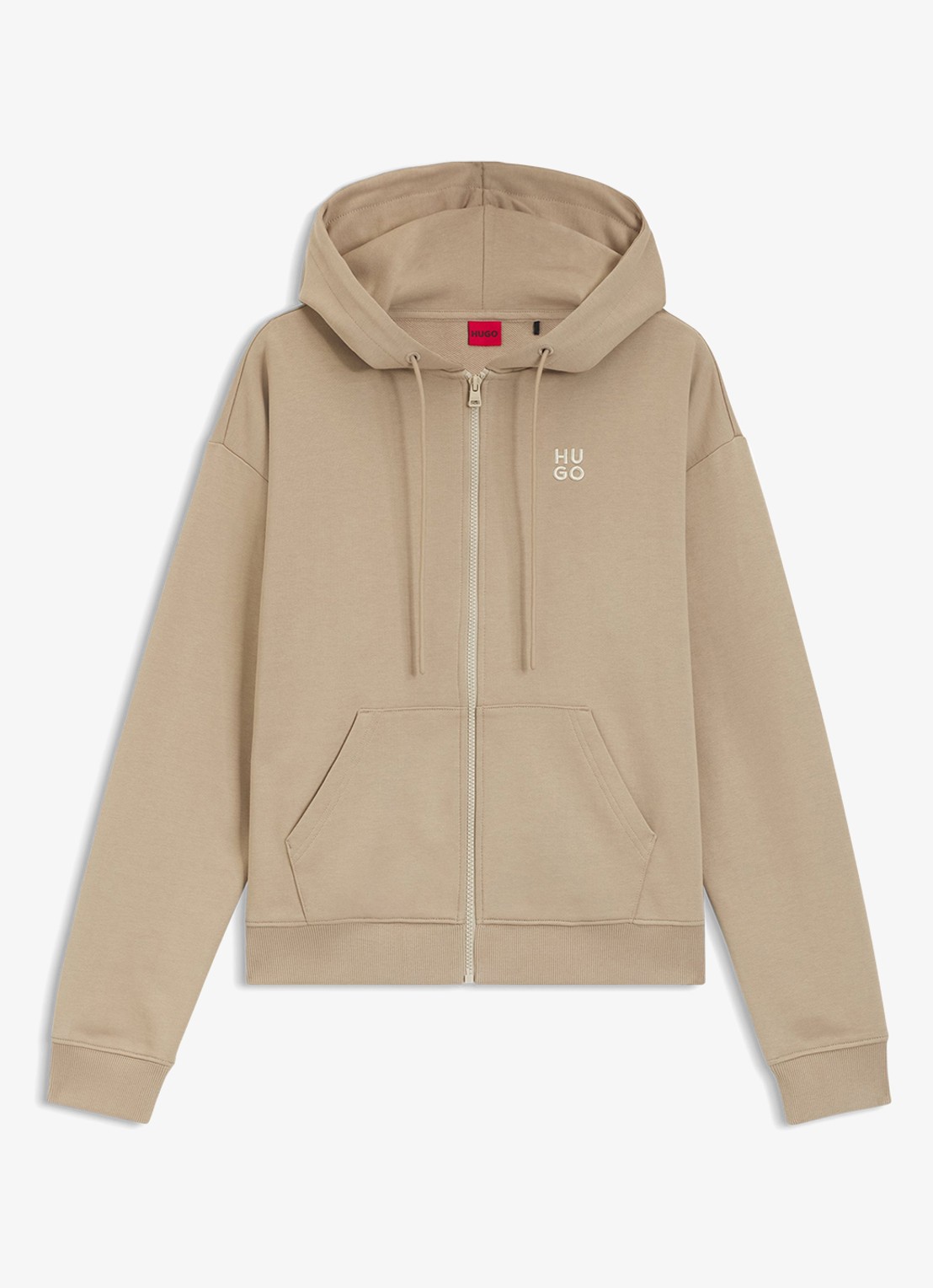 HUGO Sweatvest met logoborduring en capuchon - voorkant 4 light /pastel brown-232 / bruin