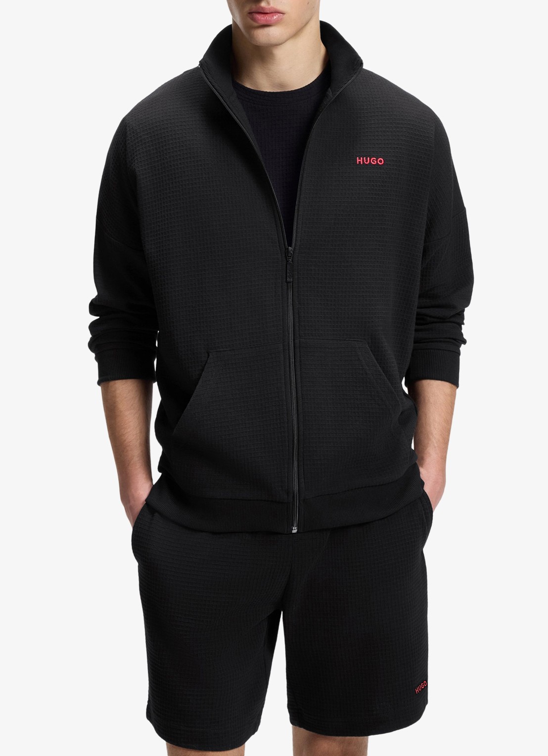 HUGO Sweatvest met wafelstructuur - detail 2 zwart