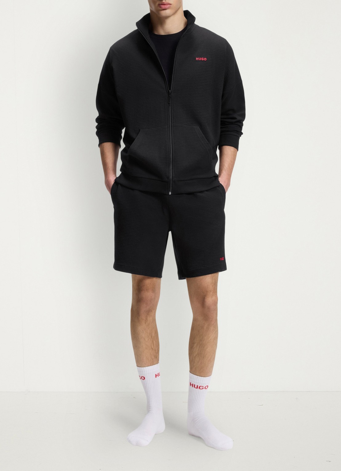 HUGO Sweatvest met wafelstructuur - voorkant 5 zwart