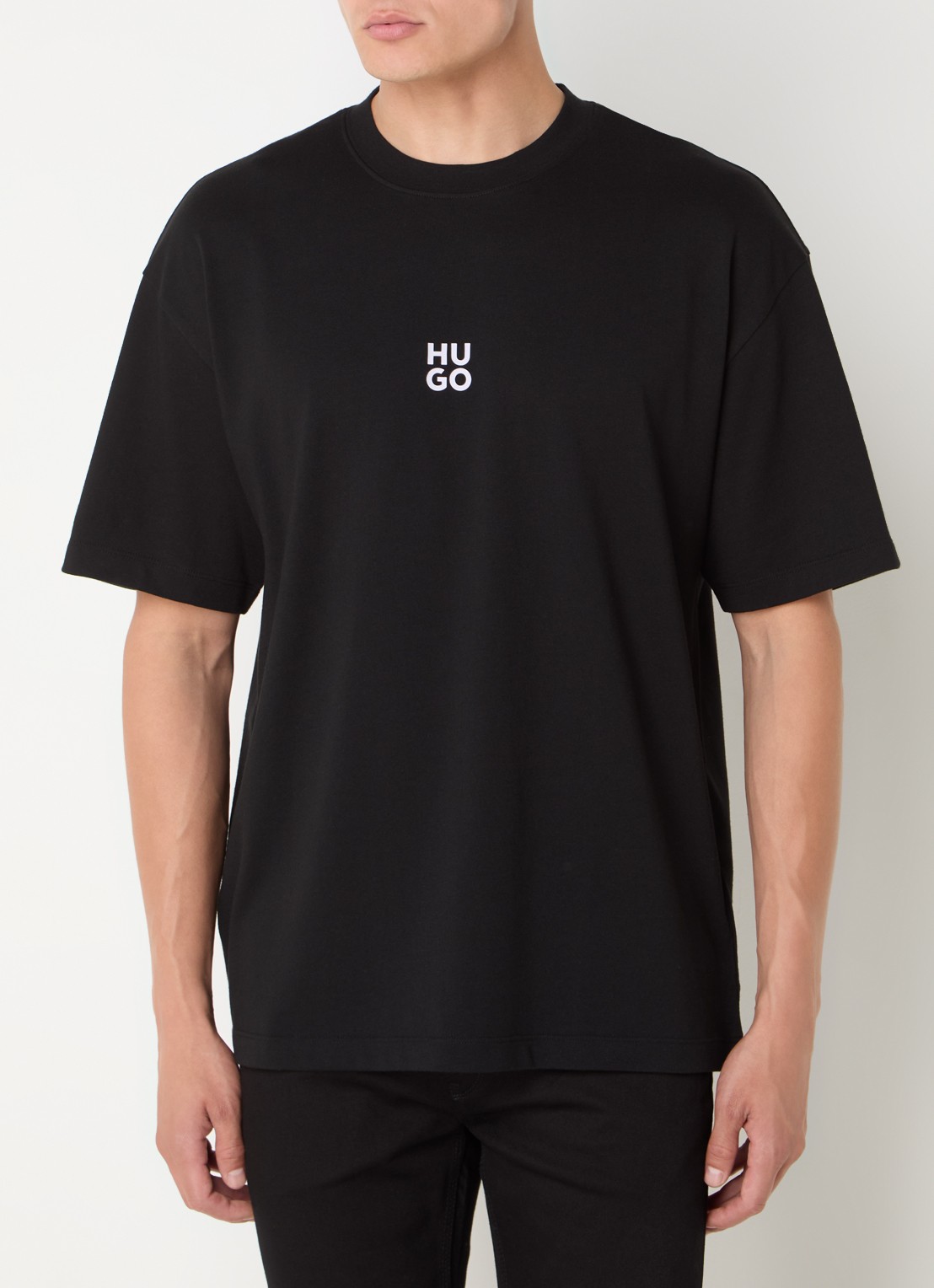 HUGO T-shirt met logo- en backprint - achterkant 4 zwart