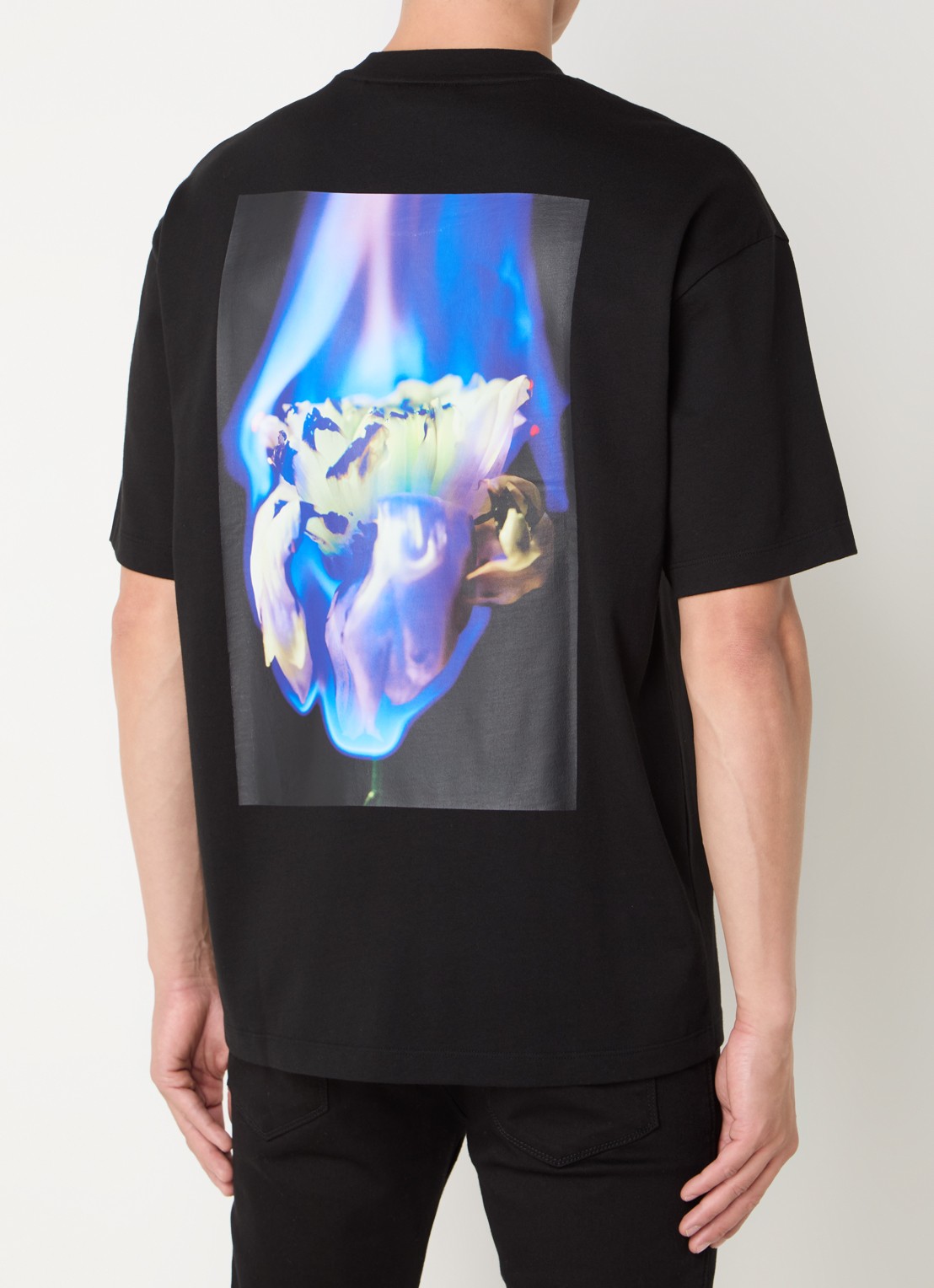 HUGO T-shirt met logo- en backprint - detail zwart