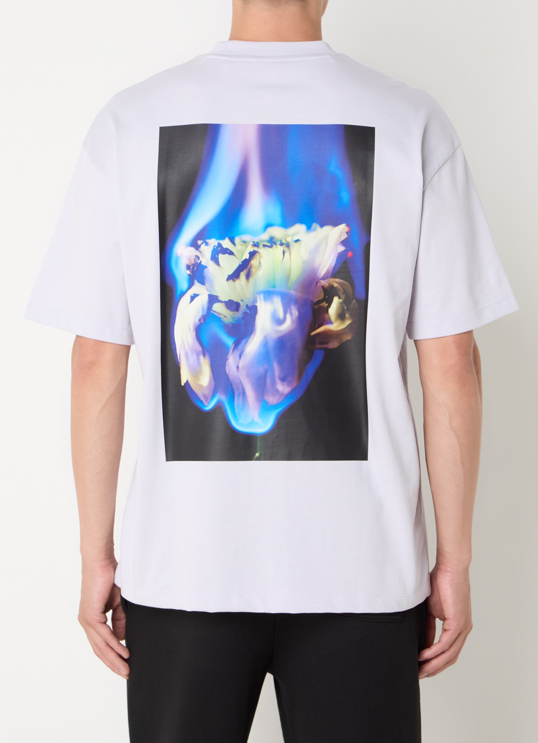 HUGO T-shirt met logo- en backprint - detail lila