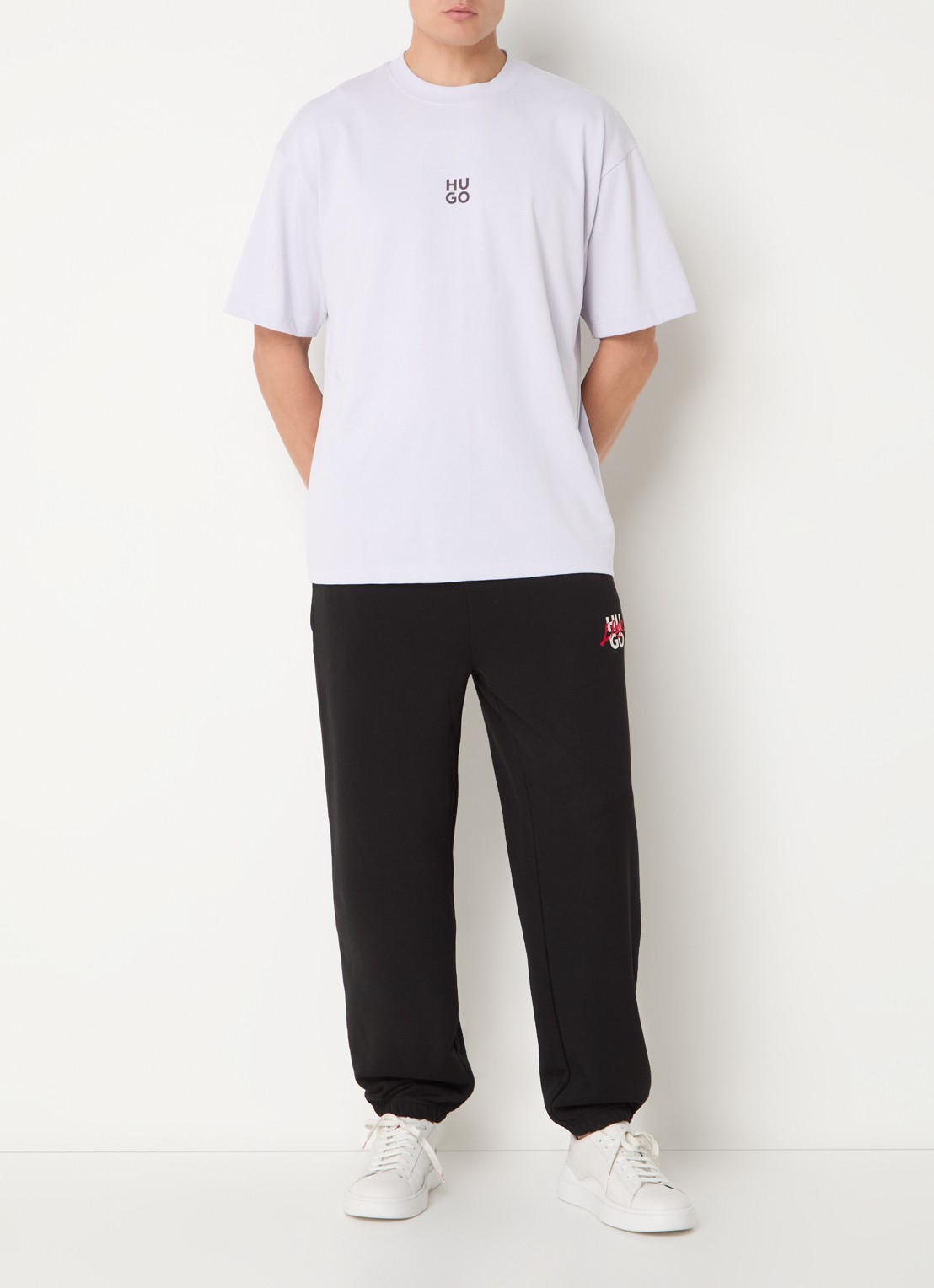 HUGO T-shirt met logo- en backprint - voorkant 3 lila