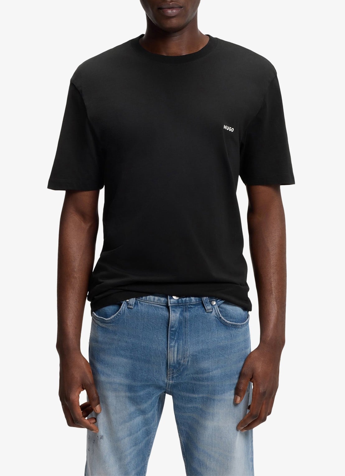 HUGO T-shirt met logo- en backprint - detail 4 black-001 / zwart