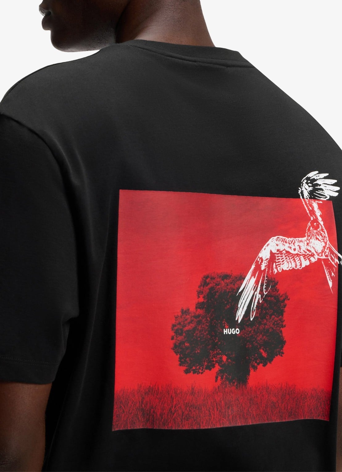 HUGO T-shirt met logo- en backprint - detail 5 black-001 / zwart