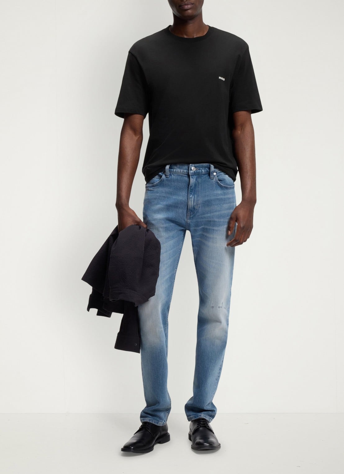 HUGO T-shirt met logo- en backprint - voorkant 3 black-001 / zwart