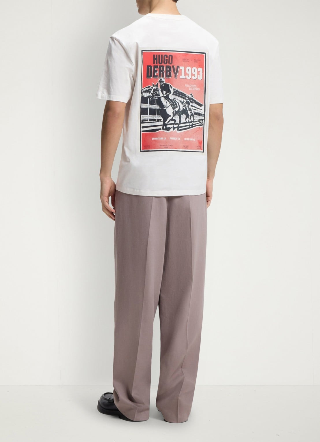 HUGO T-shirt met logo- en backprint - achterkant 5 natural-102 / wit