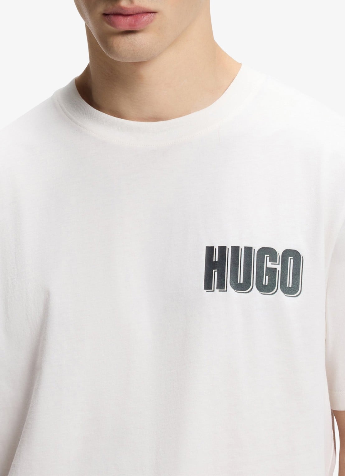 HUGO T-shirt met logo- en backprint - detail 4 natural-102 / wit