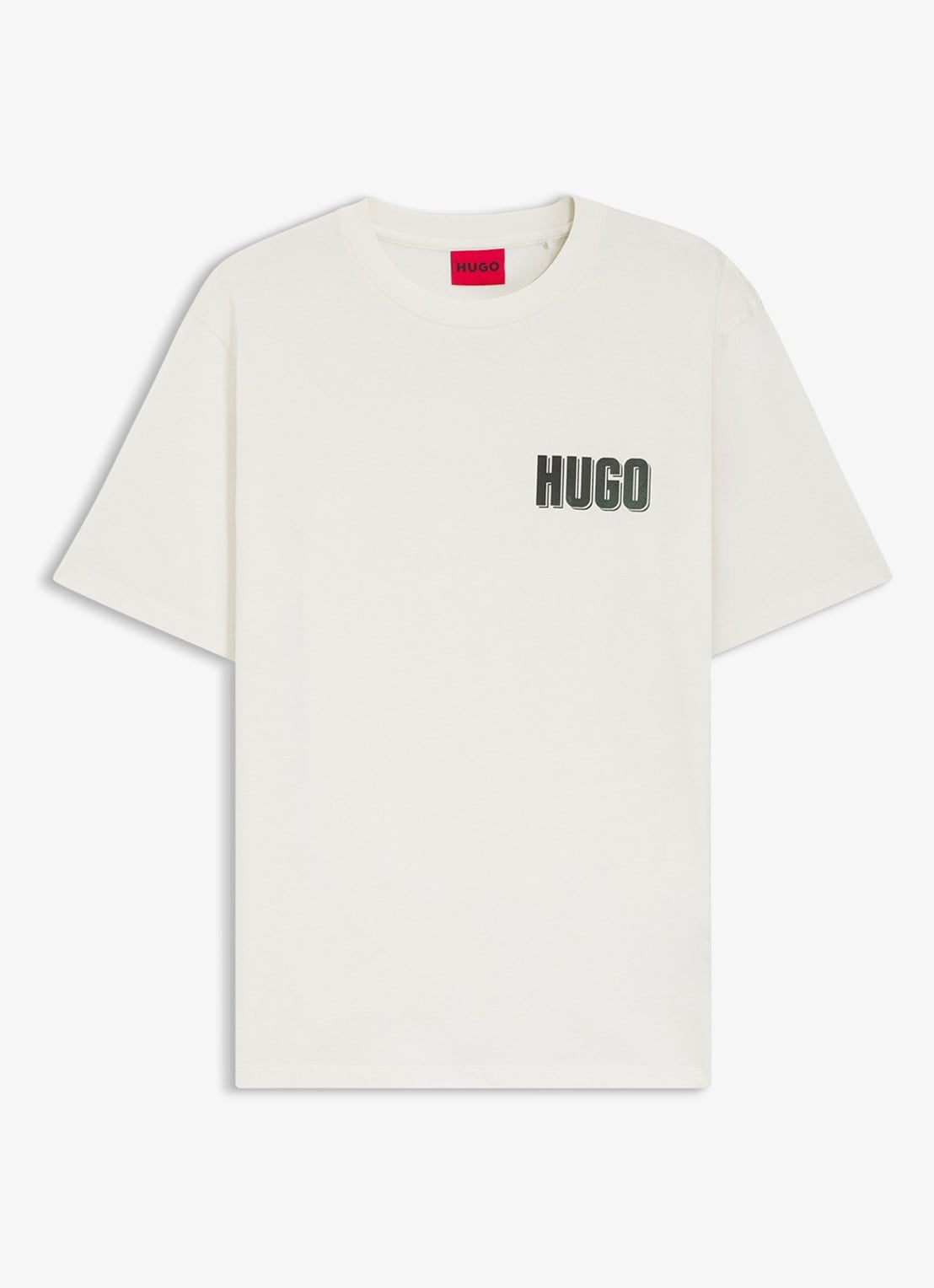 HUGO T-shirt met logo- en backprint - voorkant natural-102 / wit