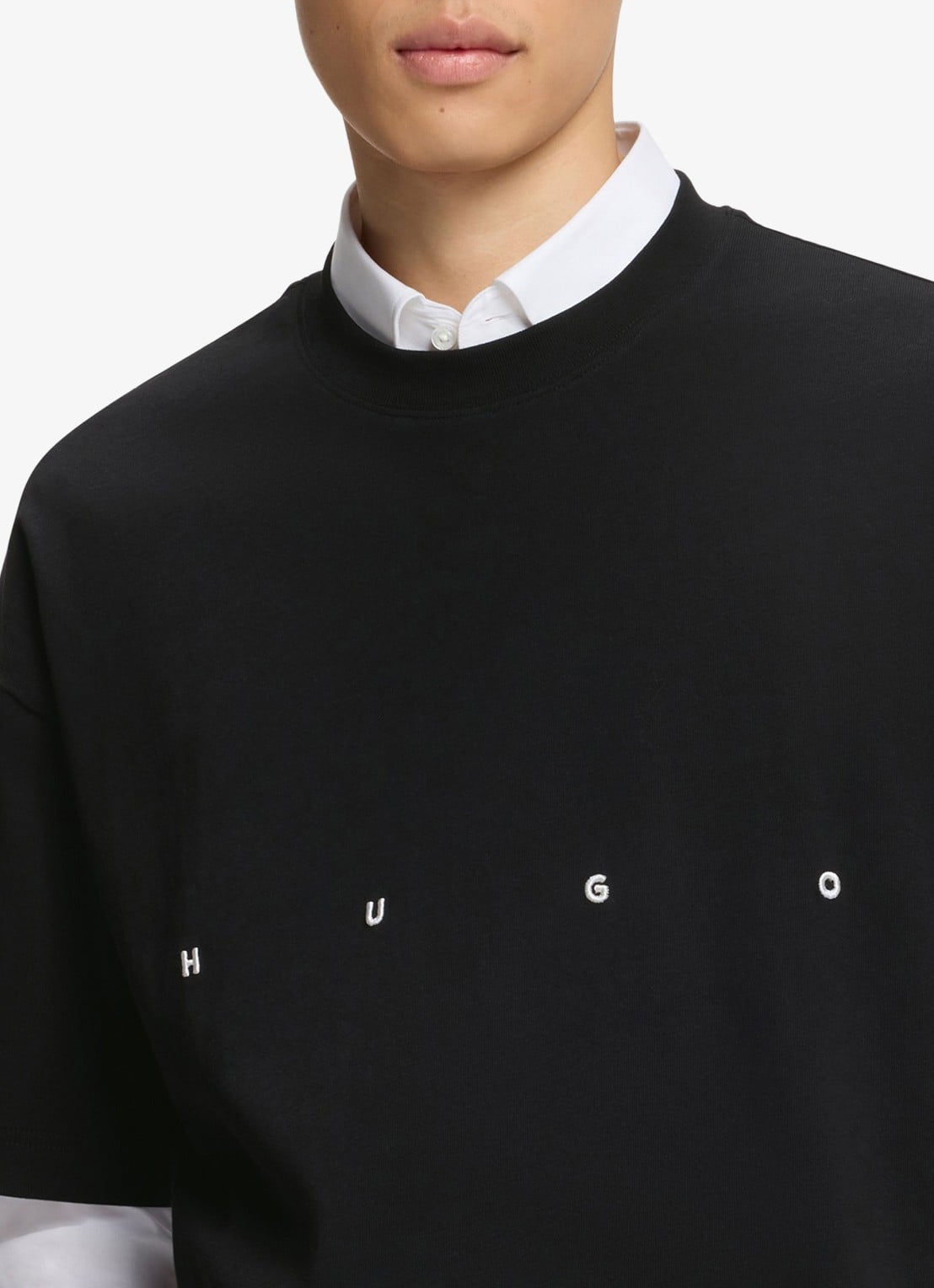 HUGO T-shirt met logo- en backprint - detail 4 zwart