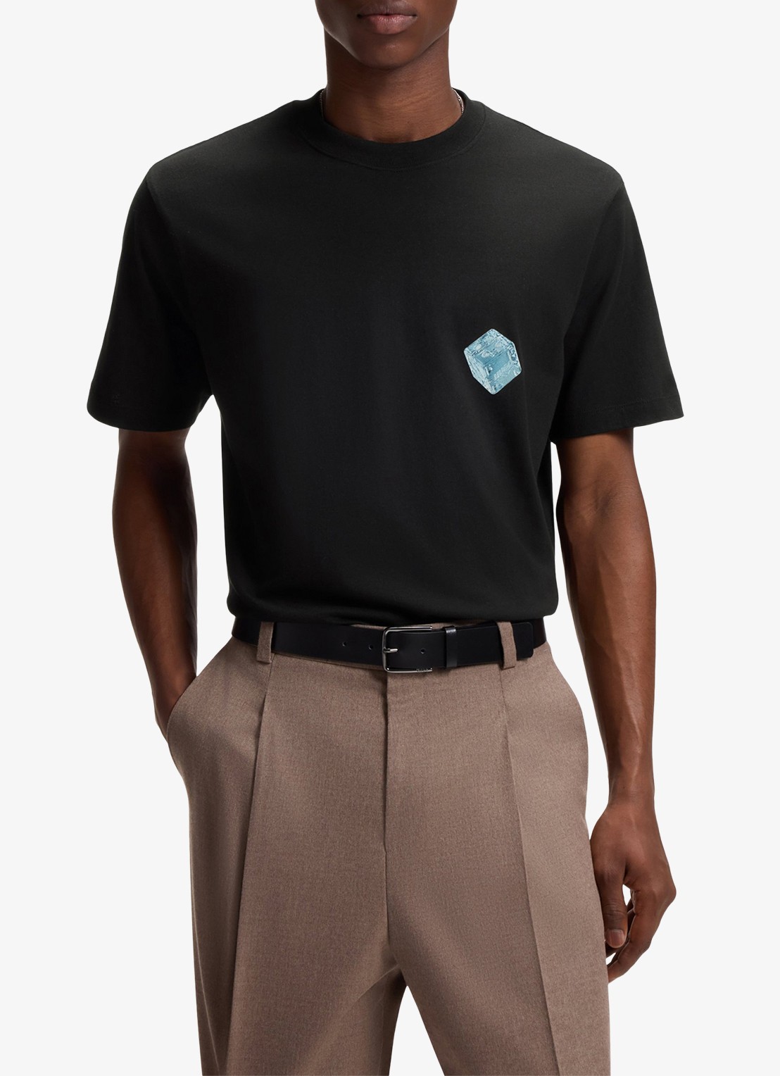 HUGO T-shirt met logo- en backprint - detail zwart