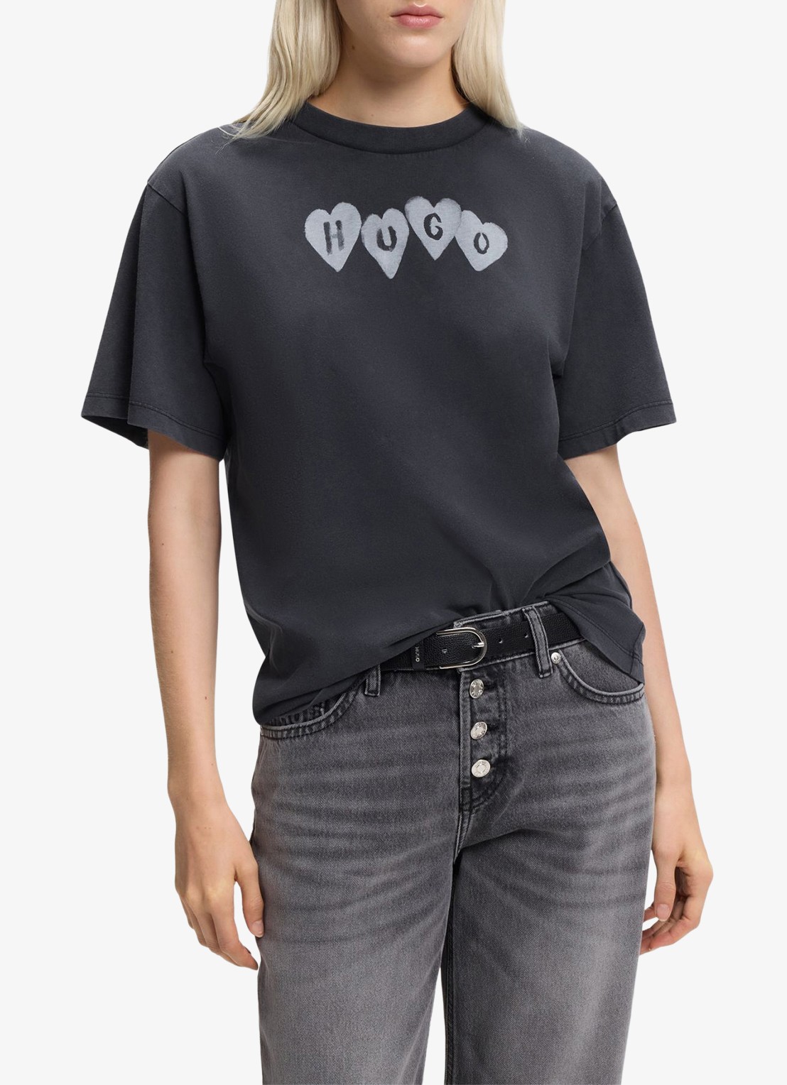HUGO T-shirt met logo - detail 4 donkergrijs