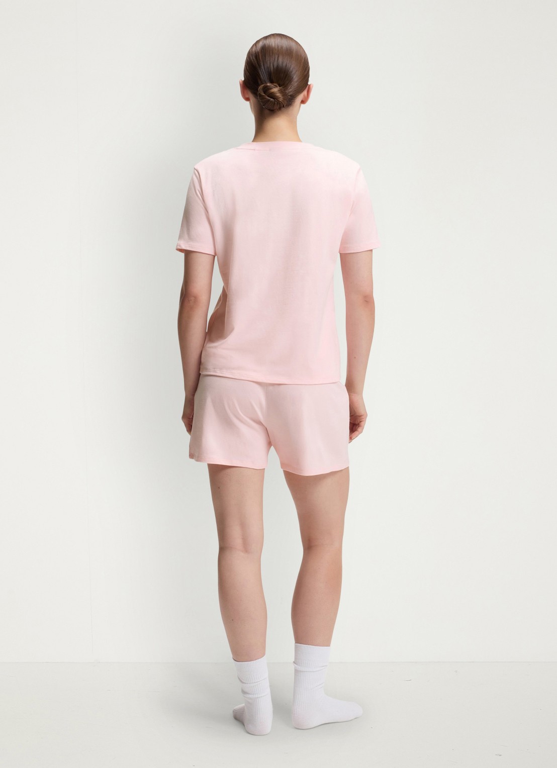HUGO T-shirt met logoborduring - achterkant lichtroze