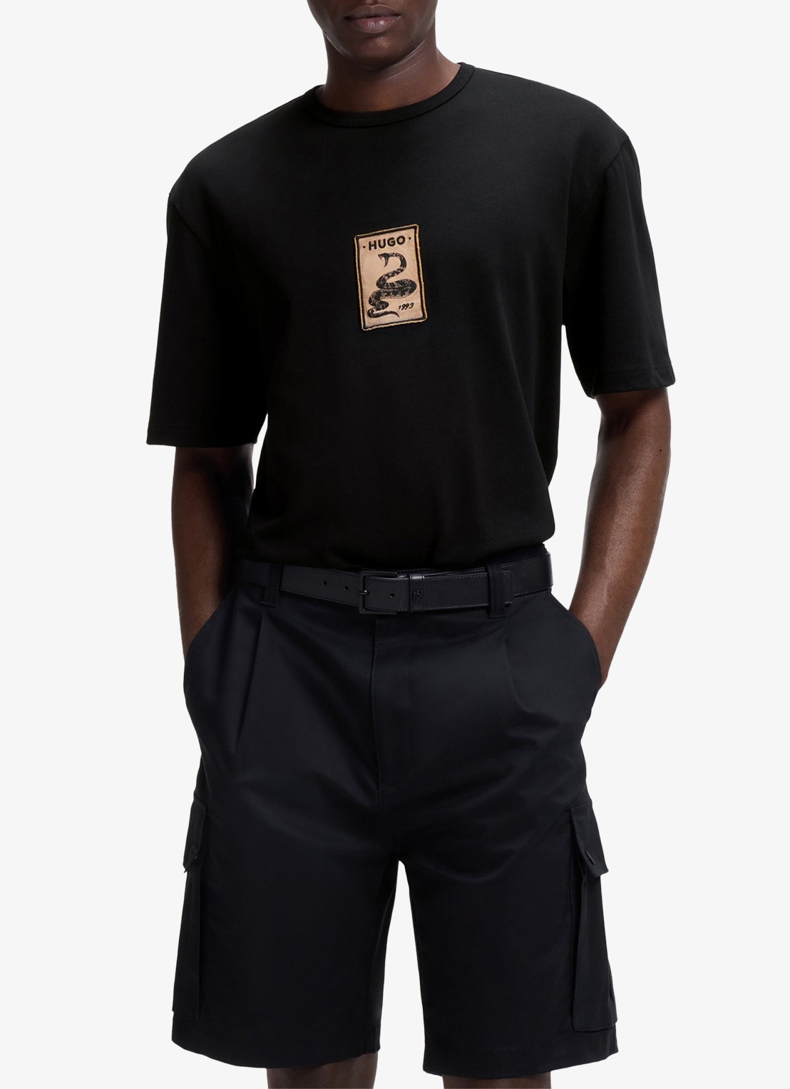 HUGO T-shirt met logoborduring - detail 4 zwart