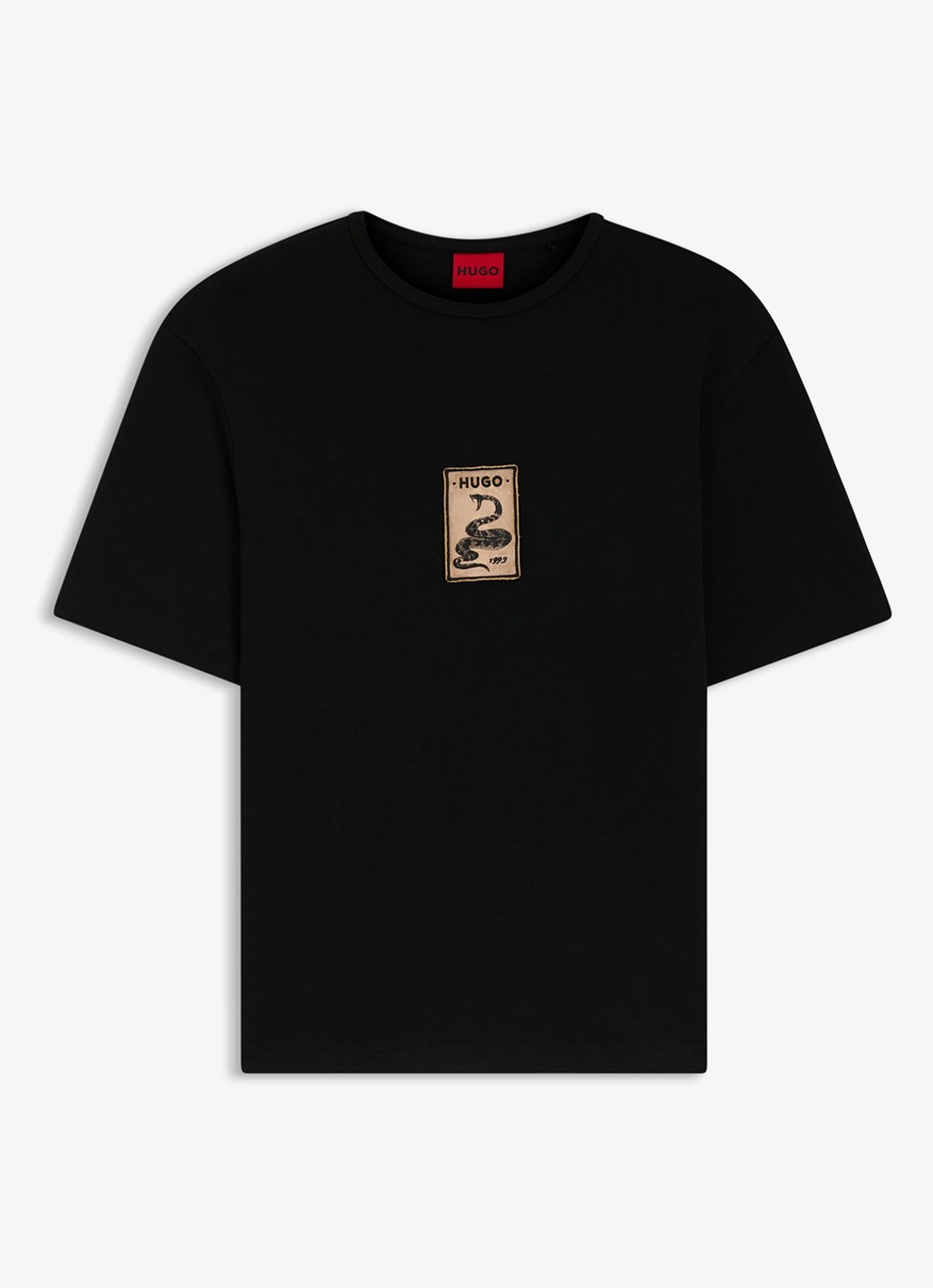 HUGO T-shirt met logoborduring - voorkant 2 zwart